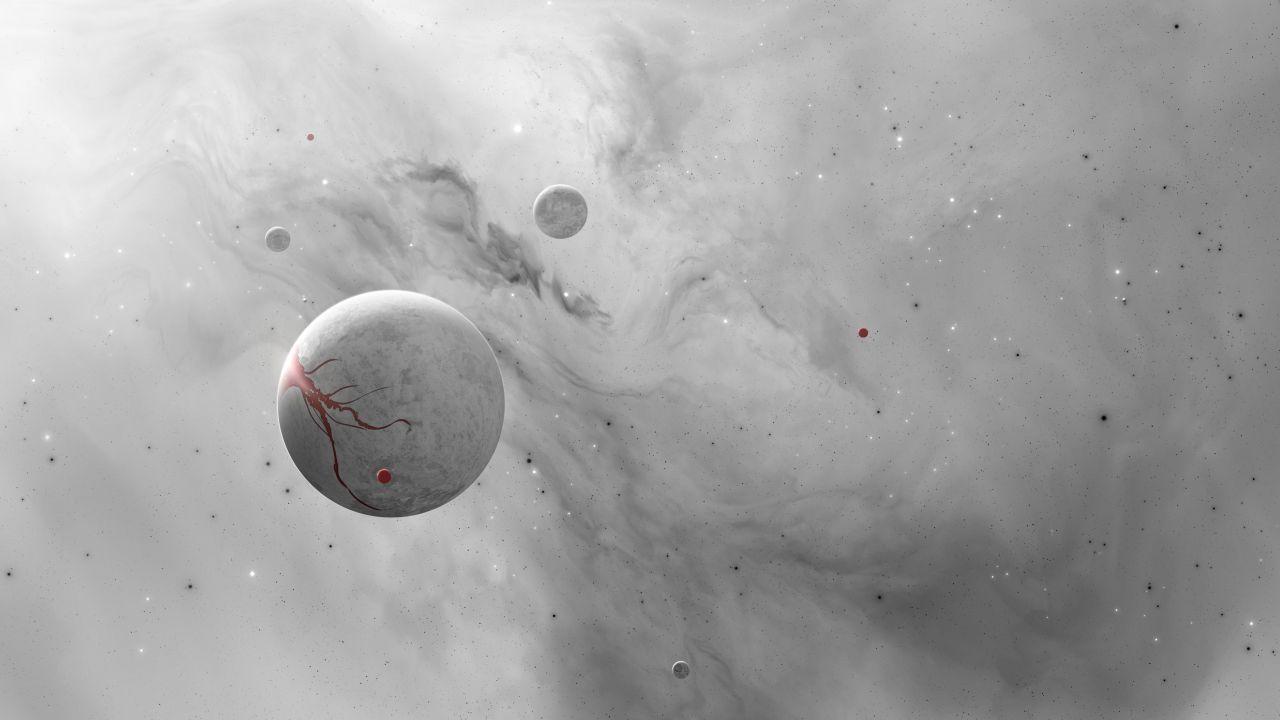 1280x720 Wallpaper White planet, Space dust, 4K, Space