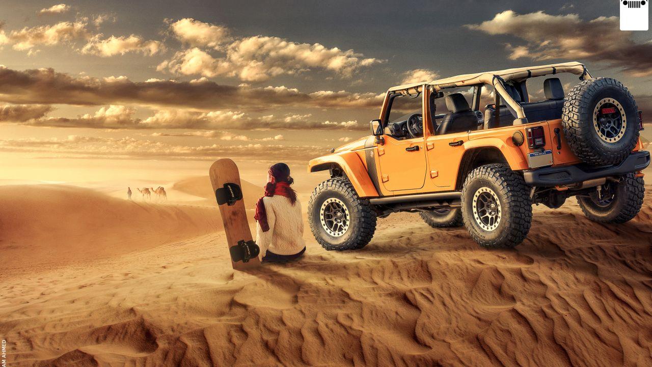 1280x720 Wallpaper Jeep Wrangler, Desert, Off Roading, Girl, HD