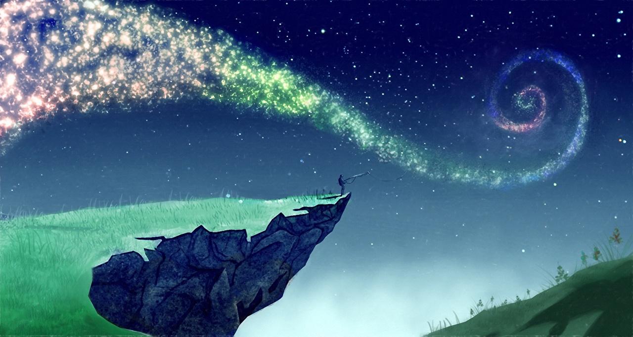 1280x682 Desktop Wallpaper Stars Space Cliff Fishing Fantasy Sky