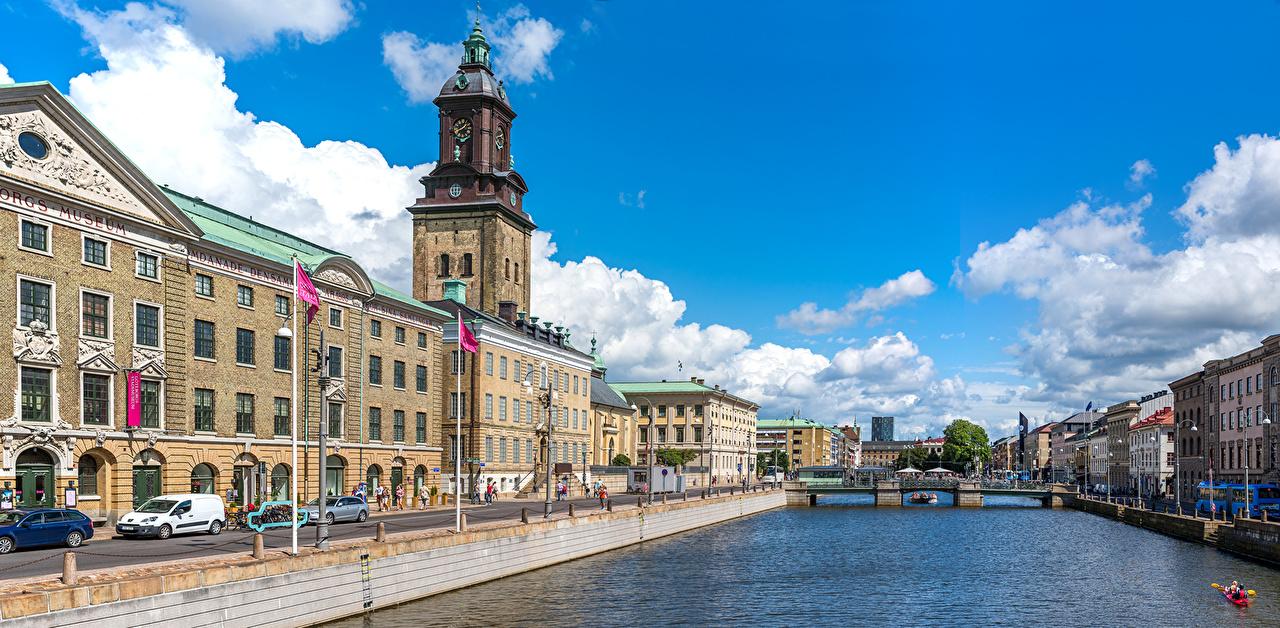 1280x628 image Sweden Gothenburg bridge Sky Street river Cities Houses