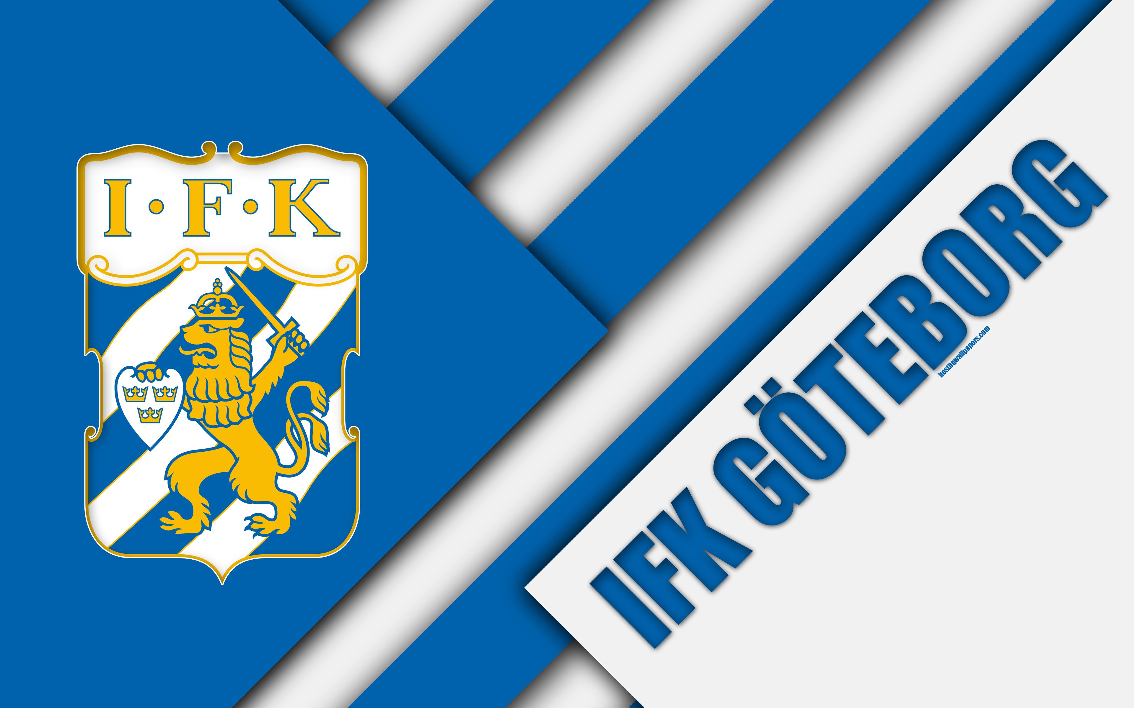 3840x2400 Download wallpaper IFK Goteborg, 4k, logo, material design
