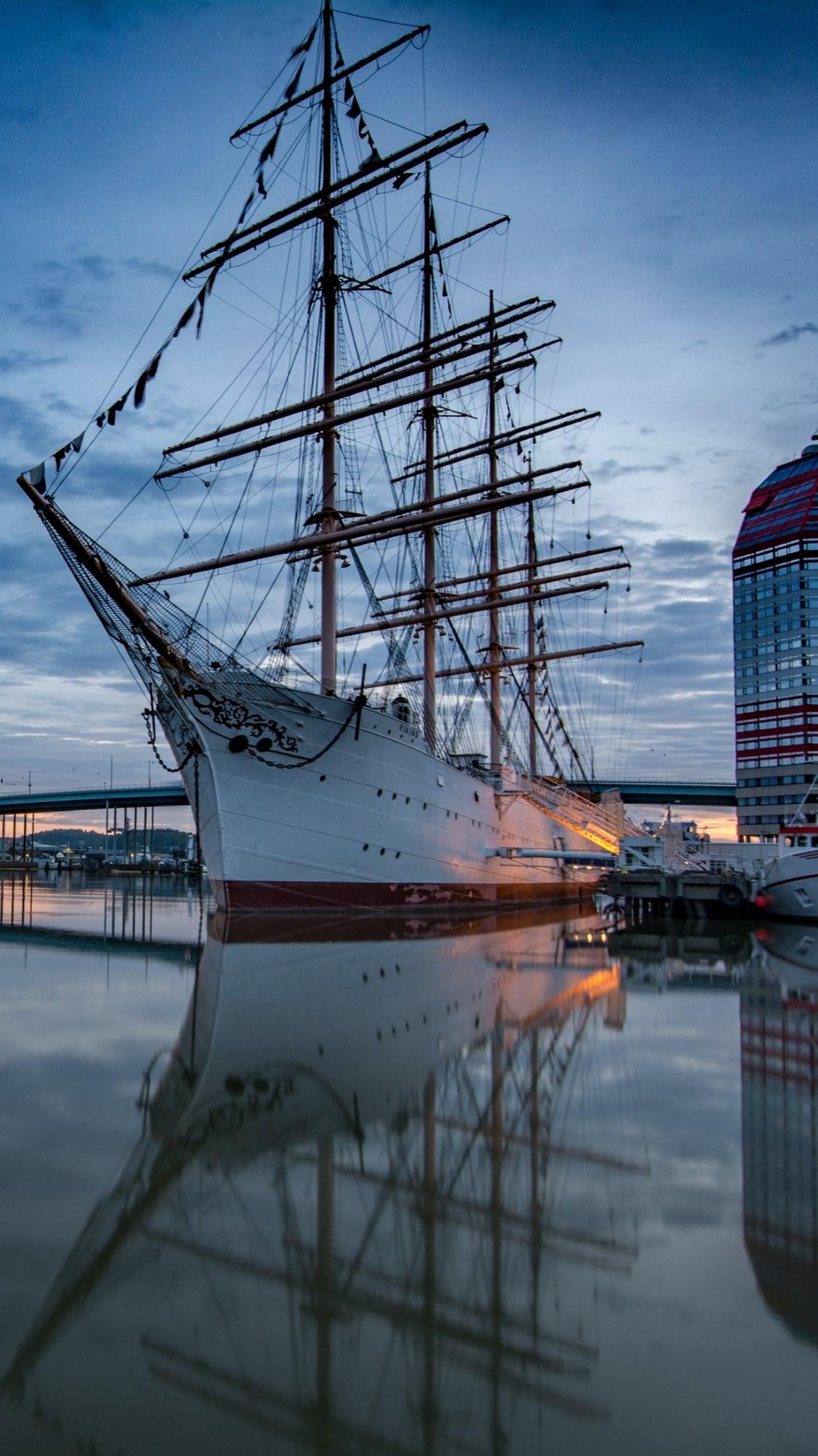 1242x2208 Download wallpaper: Historic wooden sailing ship