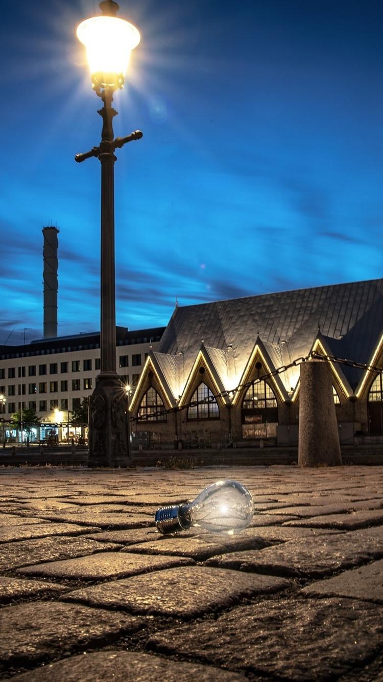 750x1334 Wallpaper Sweden, Gothenburg, light bulb, night