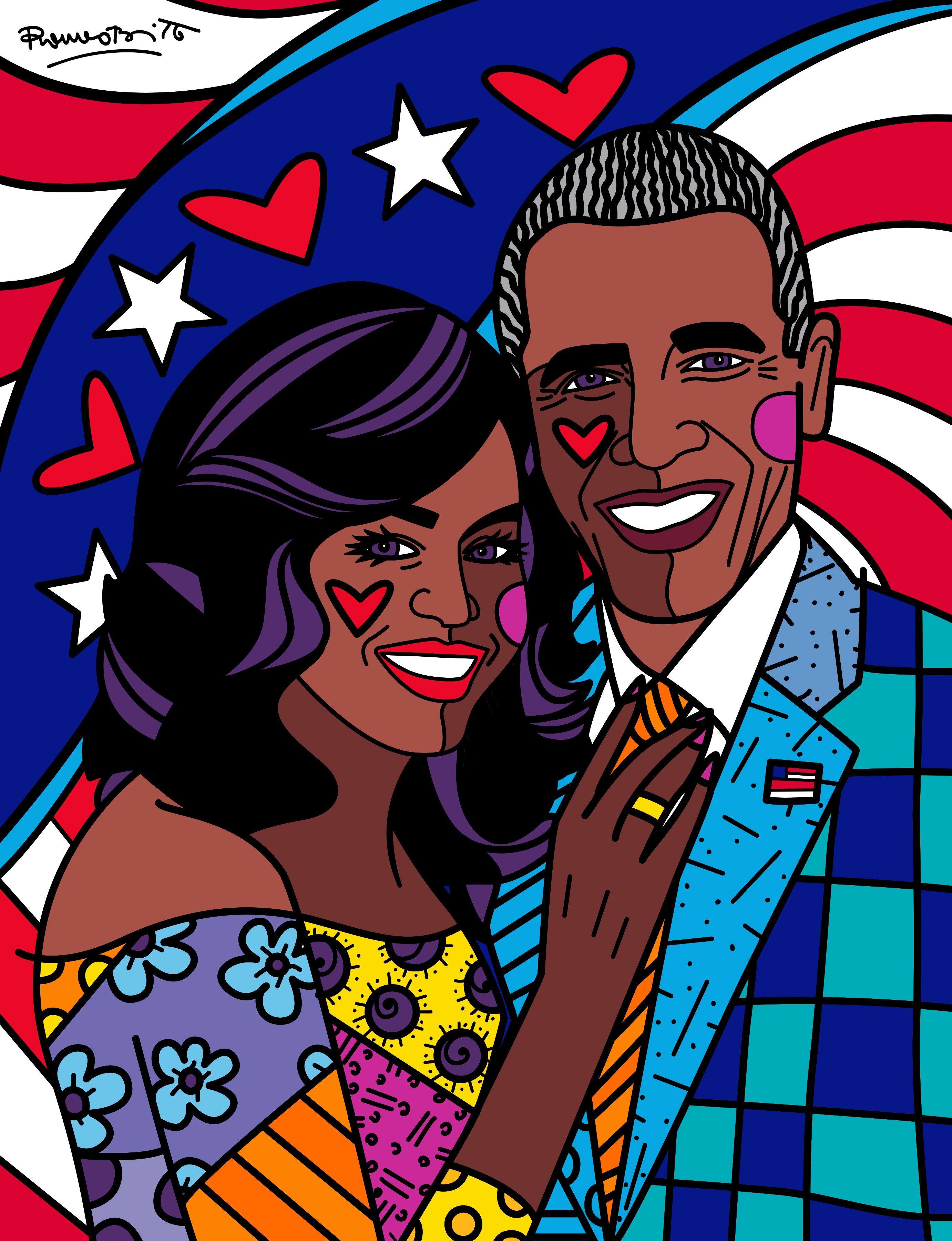 2763x3600 Michelle and Barack Obama by Romero Britto. Romero Britto