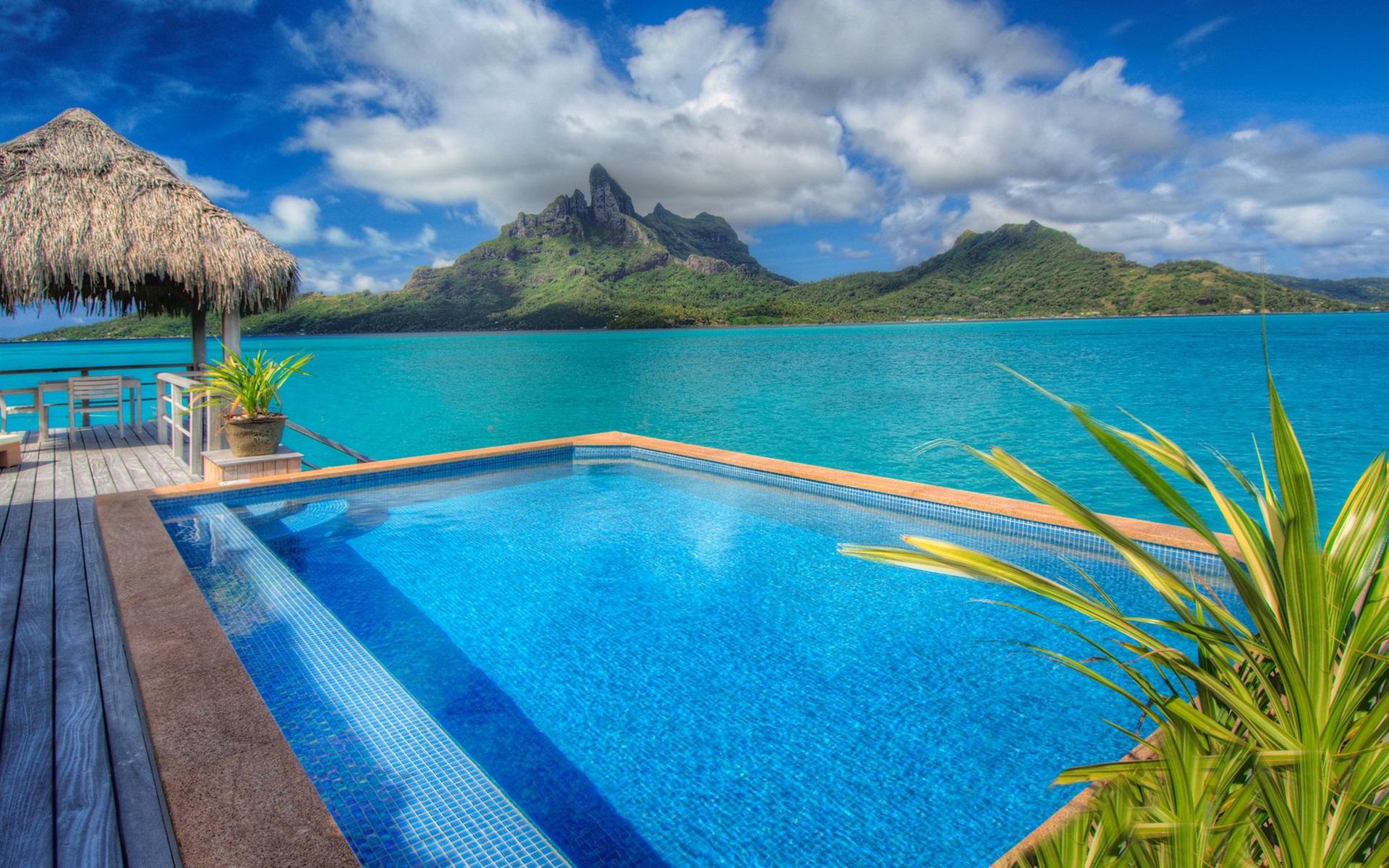 1920x1200 Wallpaper Bora Bora island, France, resort, pool, sea