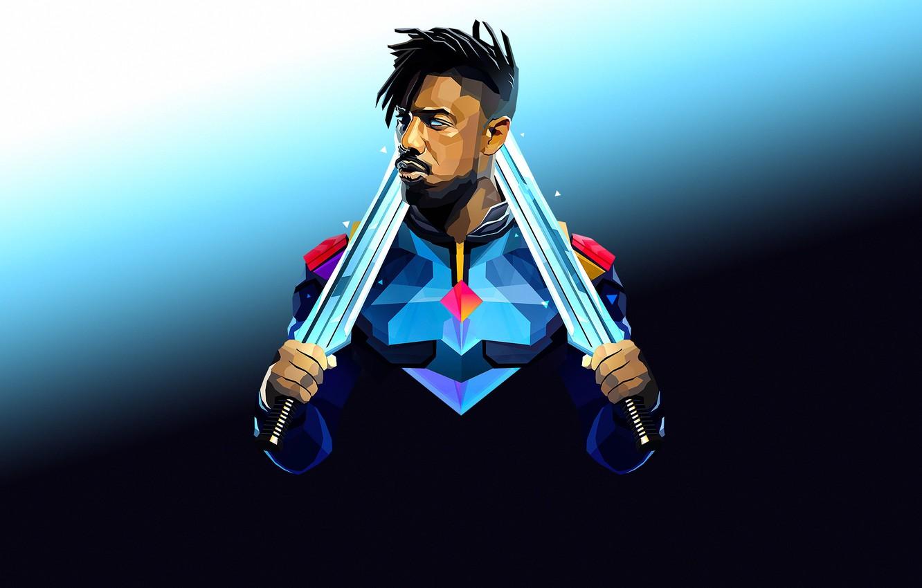 1332x850 Wallpaper background, art, swords, comic, MARVEL, Black Panther, Michael B. Jordan, Michael B. Jordan, Erik Killmonger, Black Panther image for desktop, section минимализм