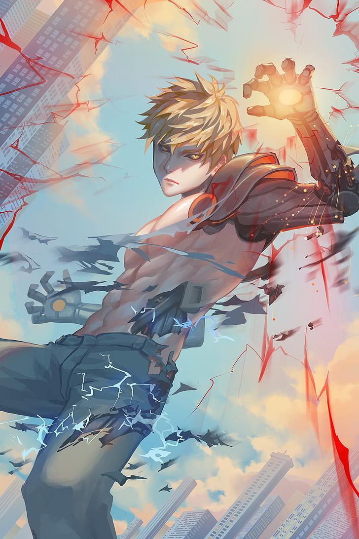 728x1092 HD wallpaper: Genos, anime, anime boys, blonde, cyborg
