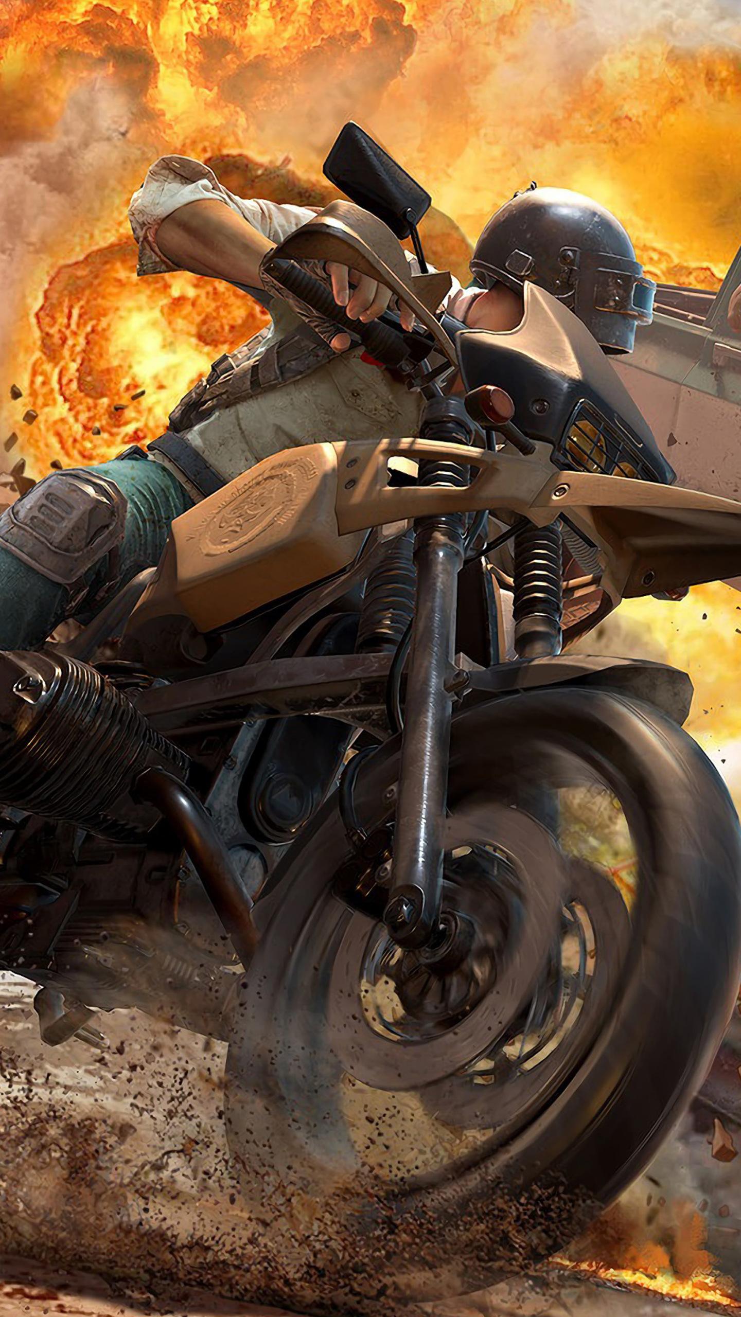 1440x2560 PUBG HELMET GUY ON BIKE 4K. Download Free Wallpaper
