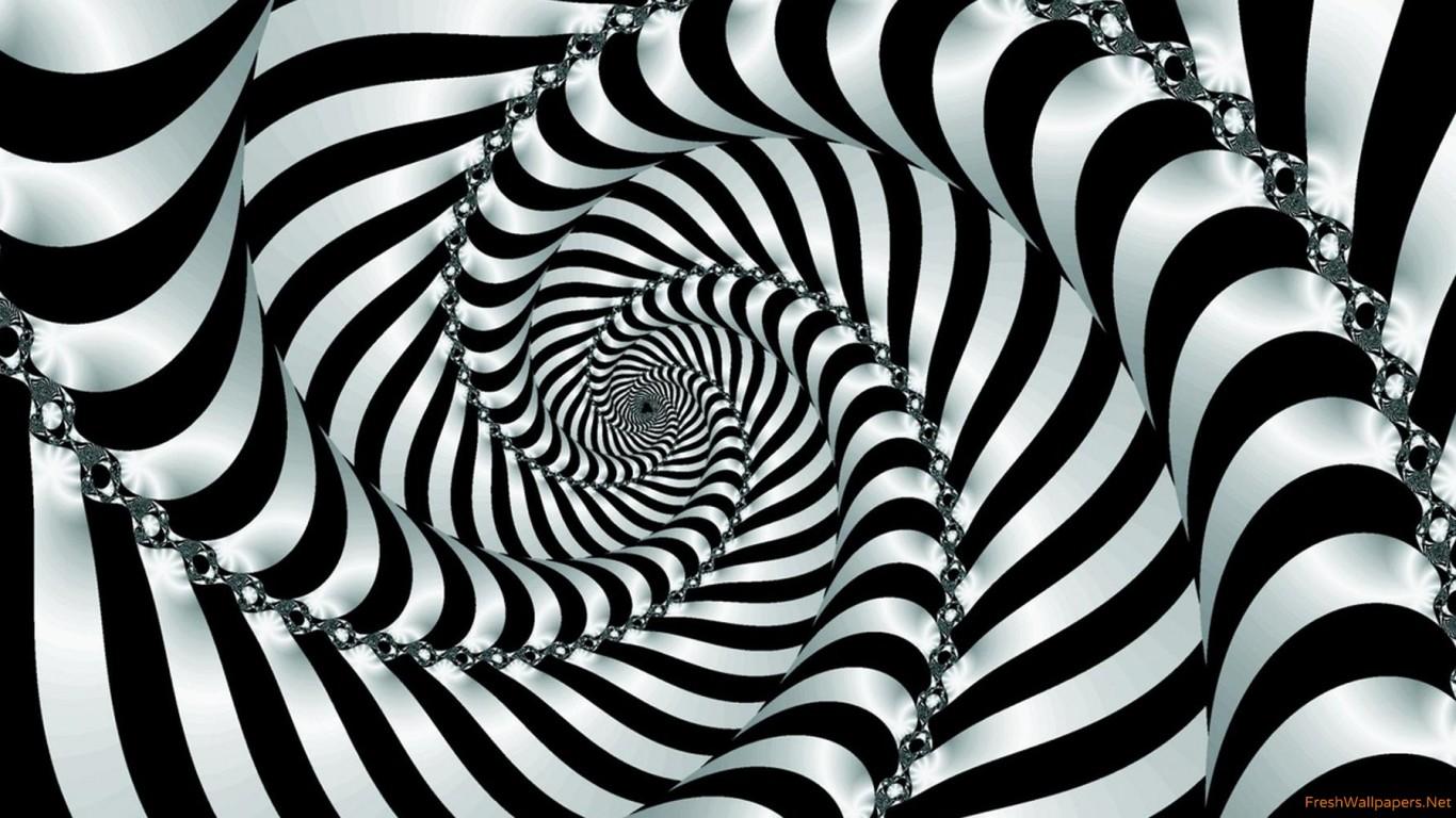 1366x768 Black and white hypnotic swirl wallpaper