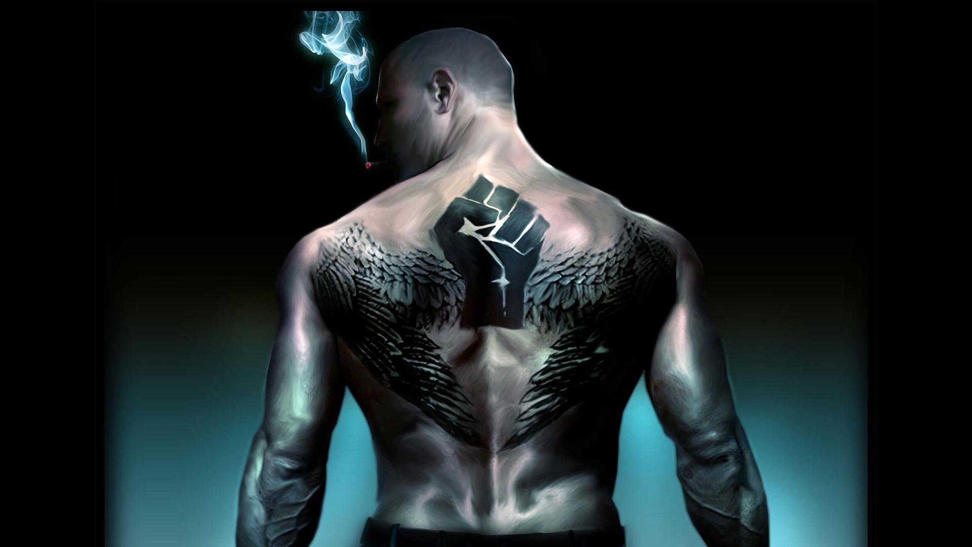 1920x1080 tattoos, men, fist, cyberpunk, Neuromancer, Stand alone