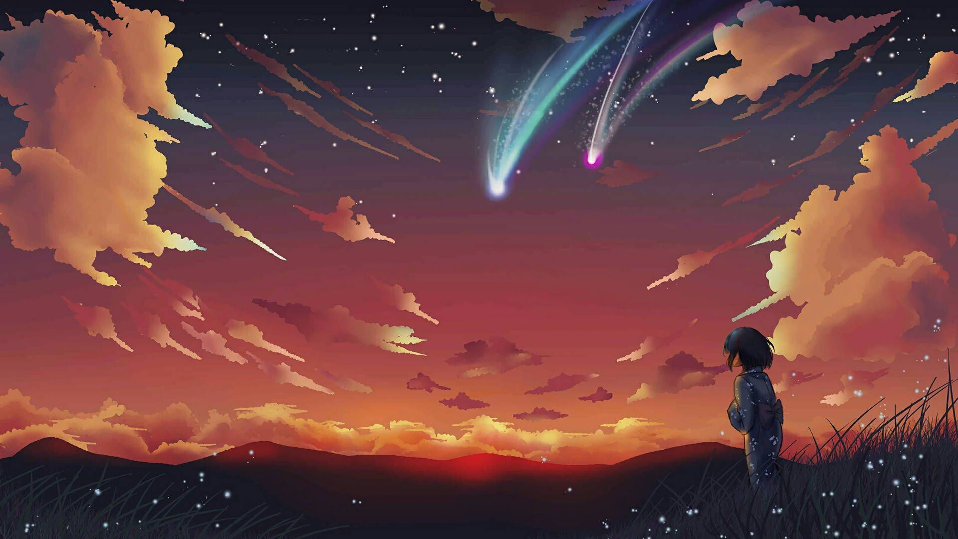 1920x1080 Download Anime Landscape Shooting Stars