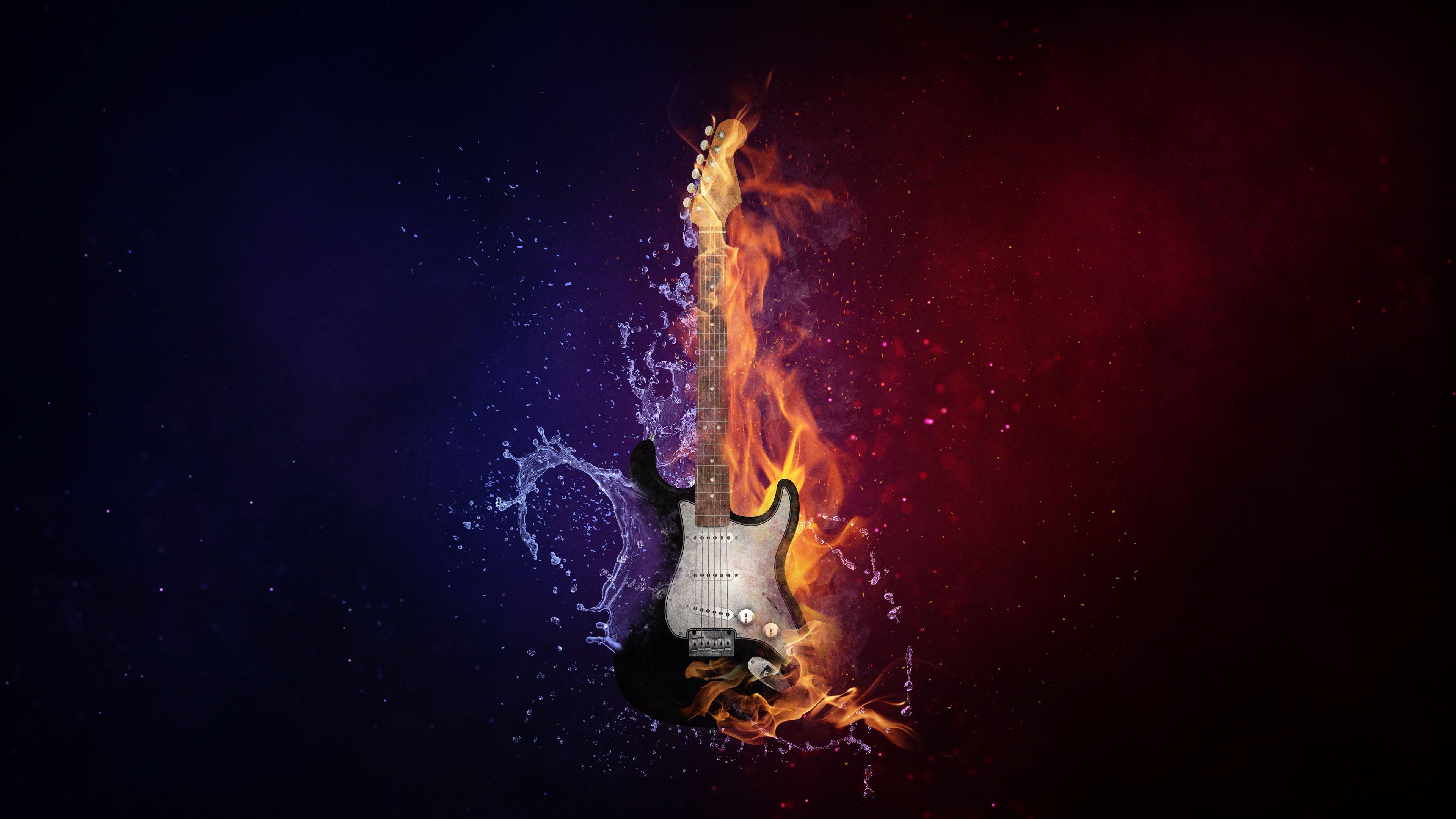 3840x2160 Flaming Guitar hình nền