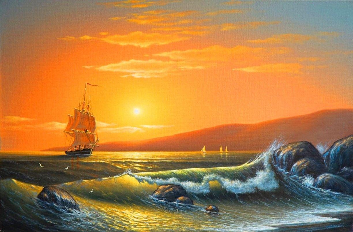 1224x805 Seashore Painting Wallpaper