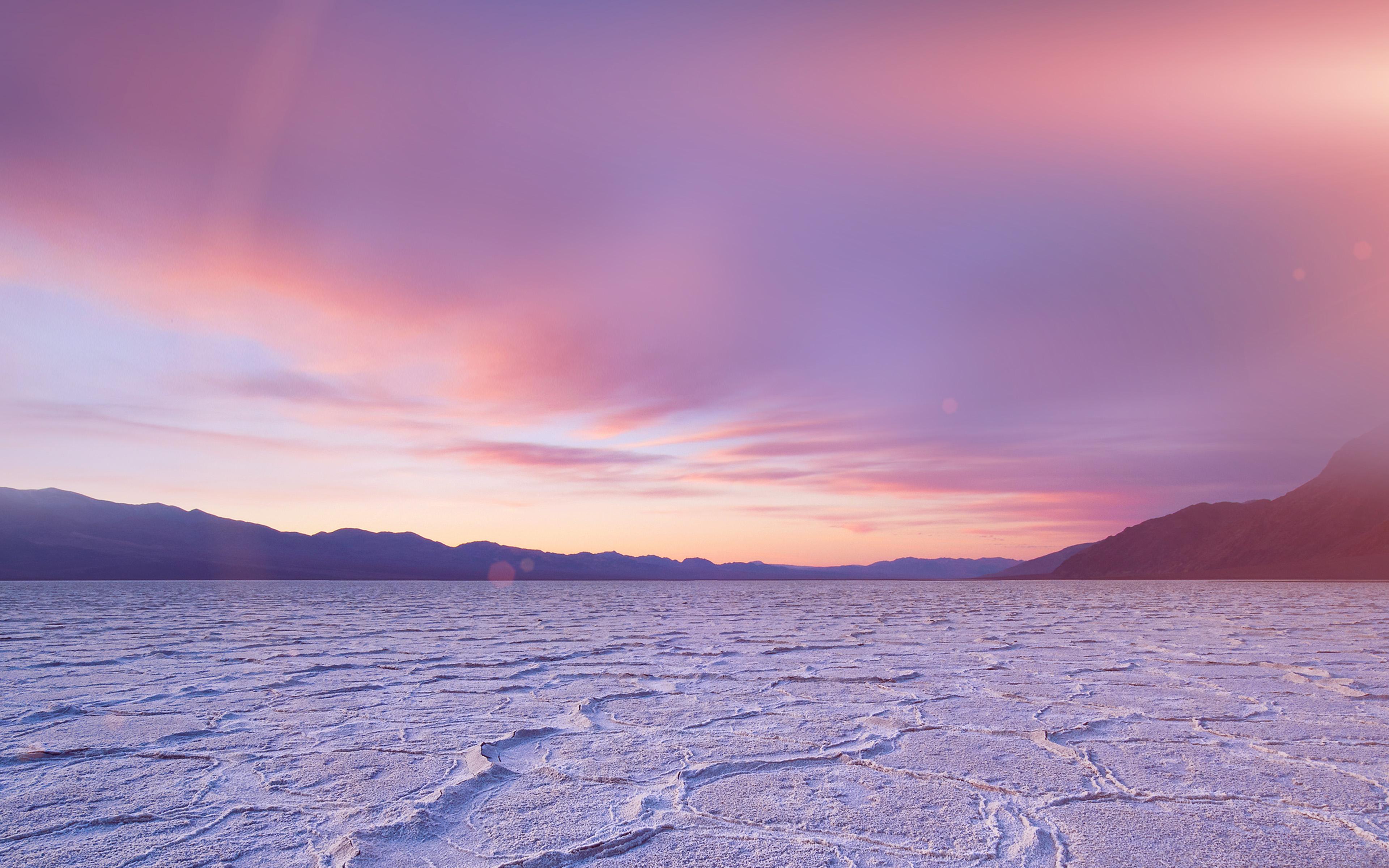 3840x2400 Dead Sea Snow Sunset Mountain Nature Flare Wallpaper