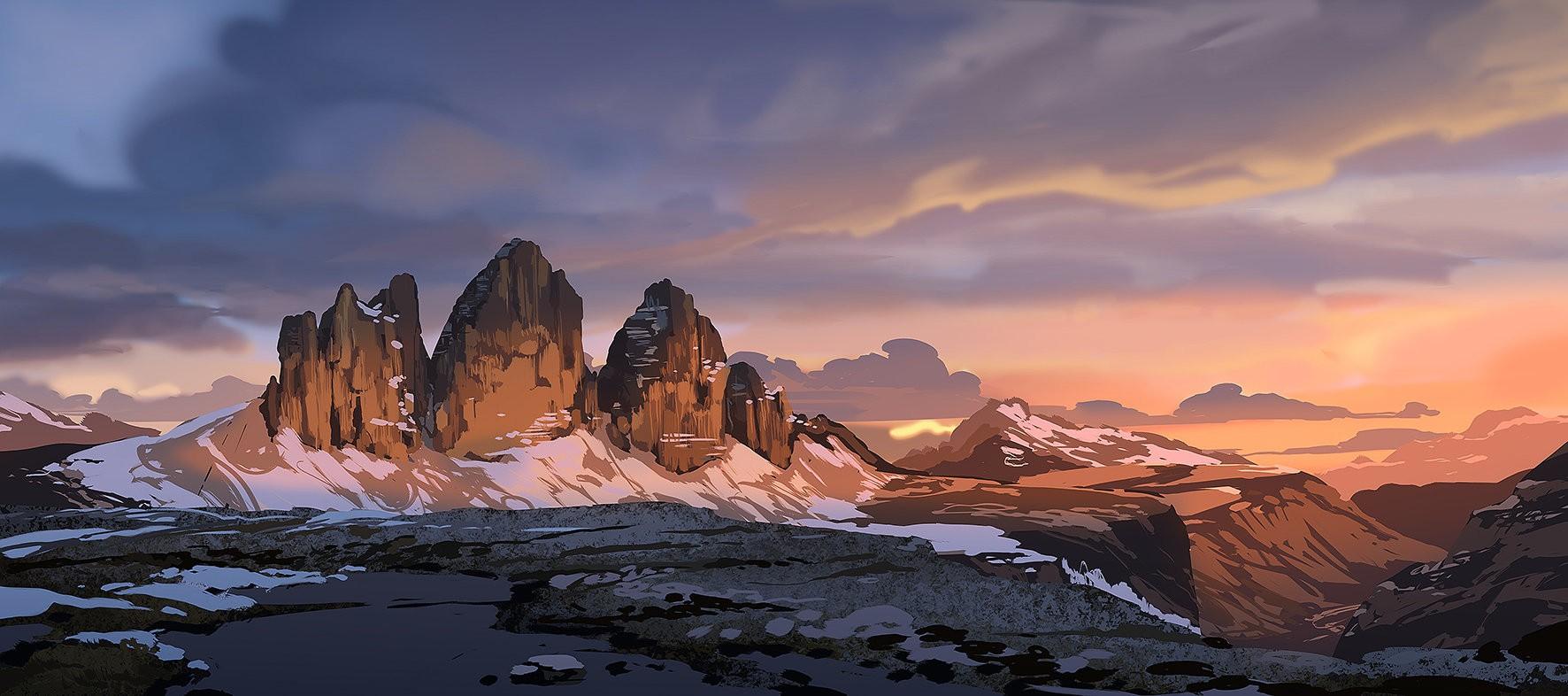 1772x786 mountains snow sunset wallpaper and background