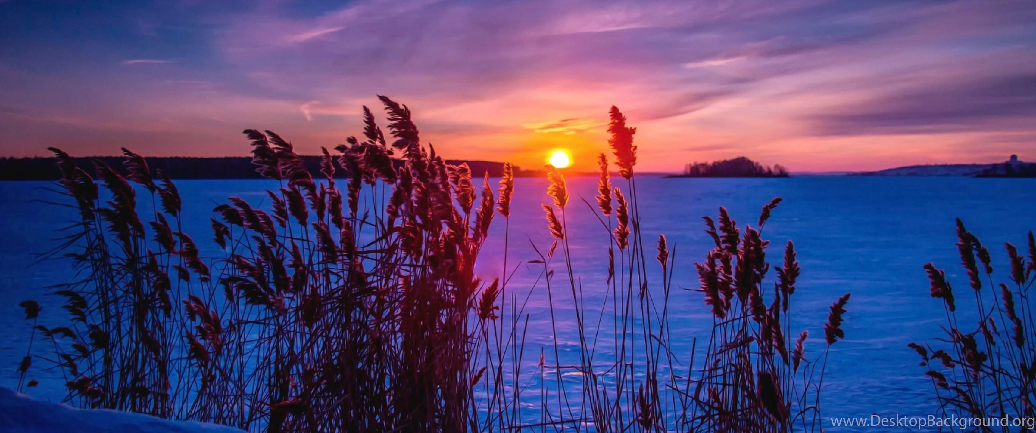 3440x1440 Download Wallpaper 3840x2160 Winter, Sunset, Snow, Grass 4K