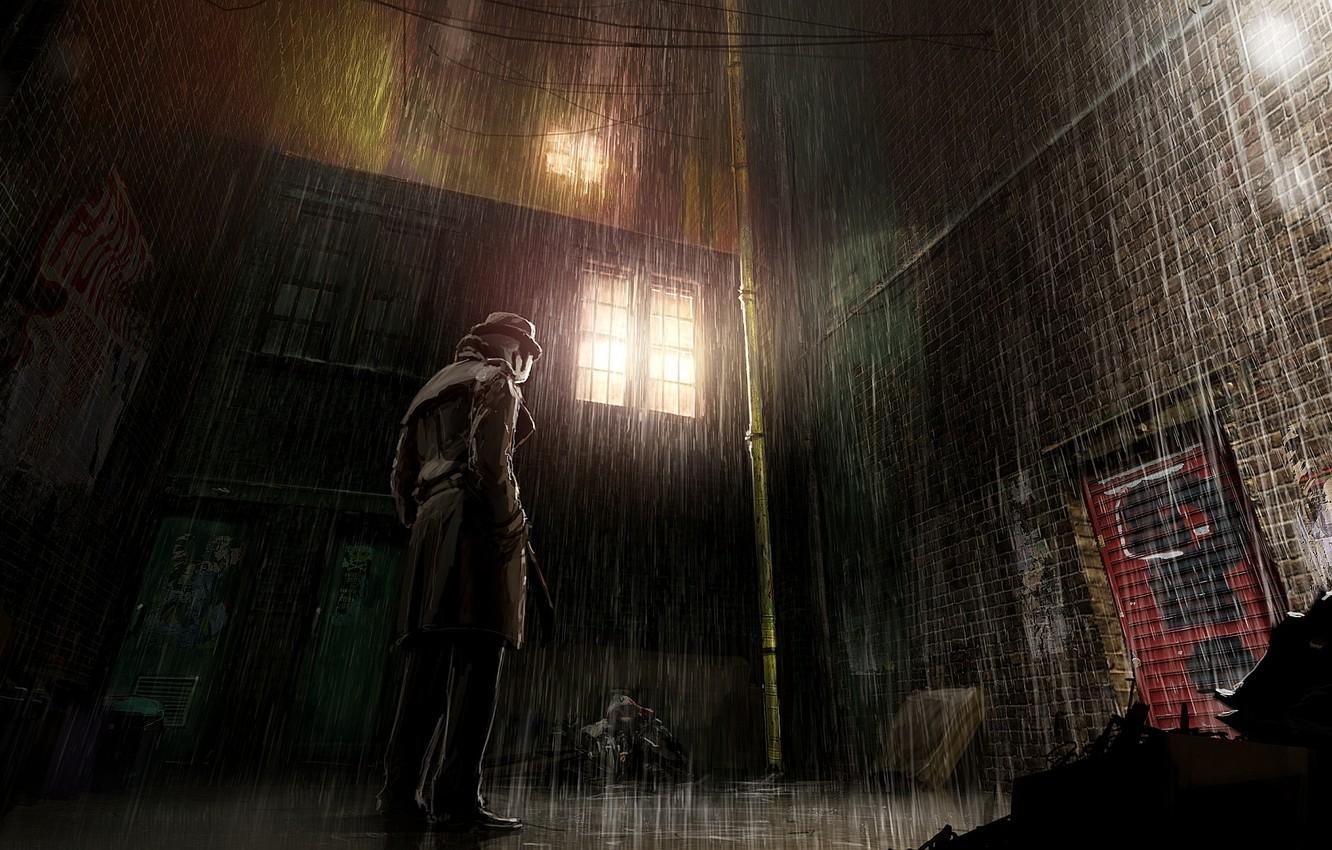 1332x850 Wallpaper the city, rain, street, keepers, rorschach, Comics