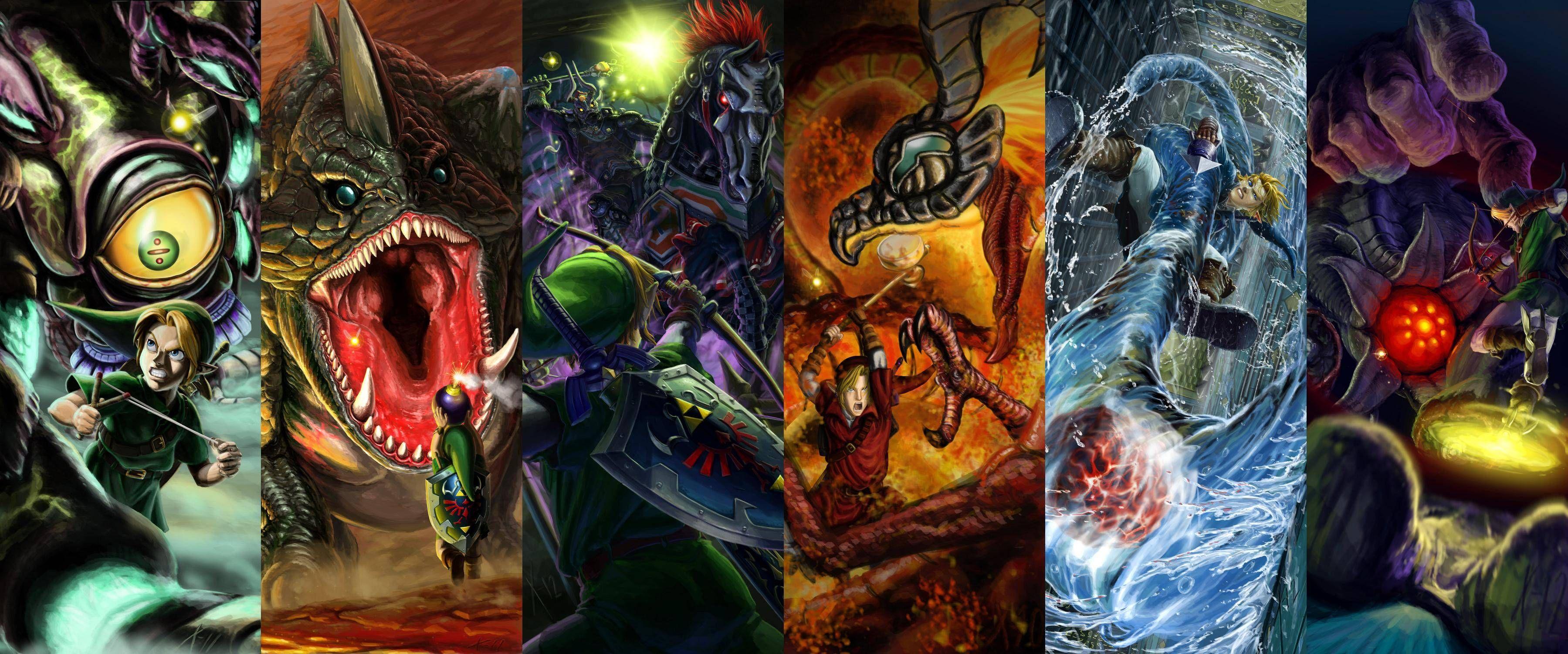 3599x1500 Legend of Zelda Wallpaper Showcases Epic Ocarina of Time Battles