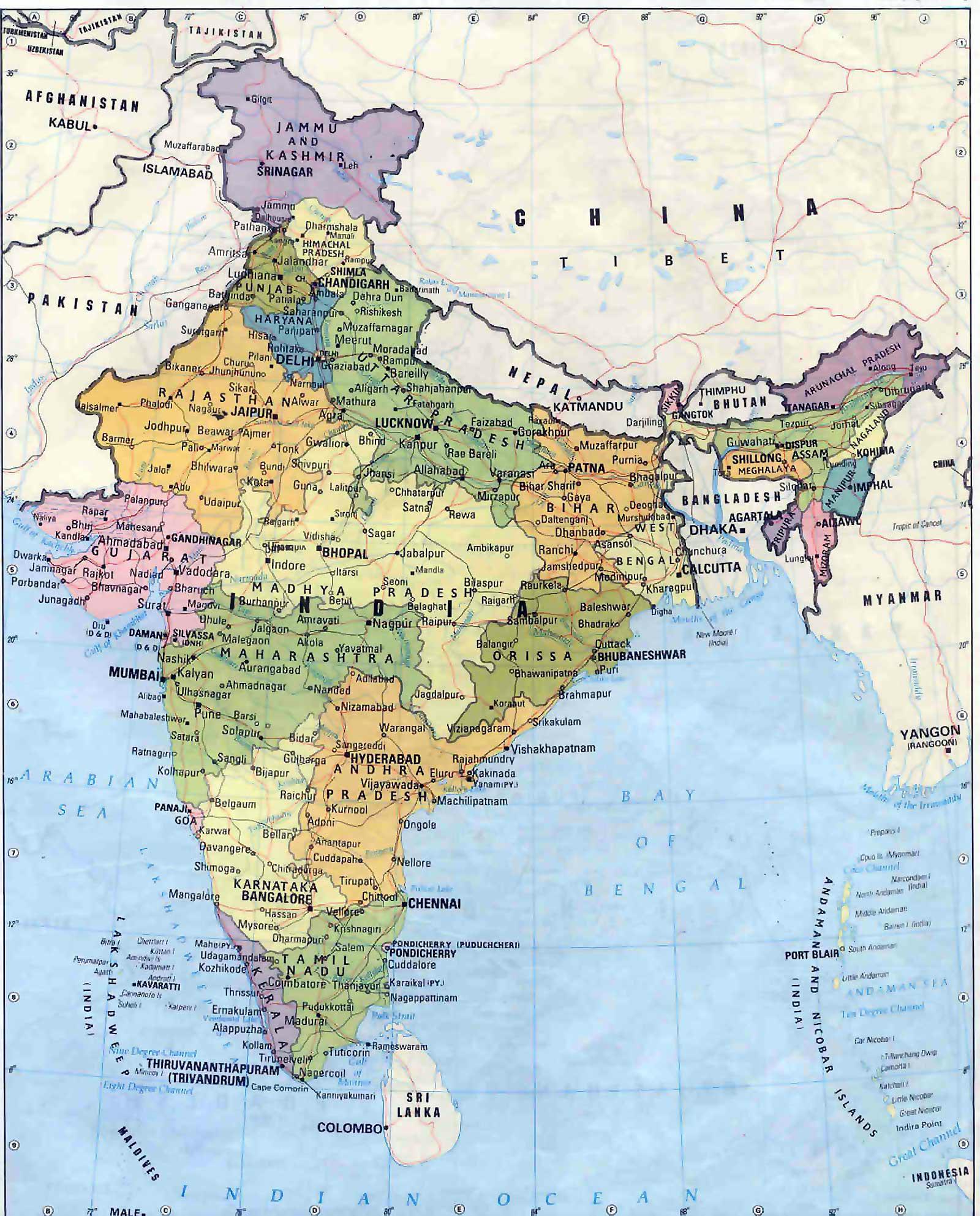 1600x1985 Bản đồ Ấn Độ.  Bản đồ Ấn Độ có thể in để tải xuống
