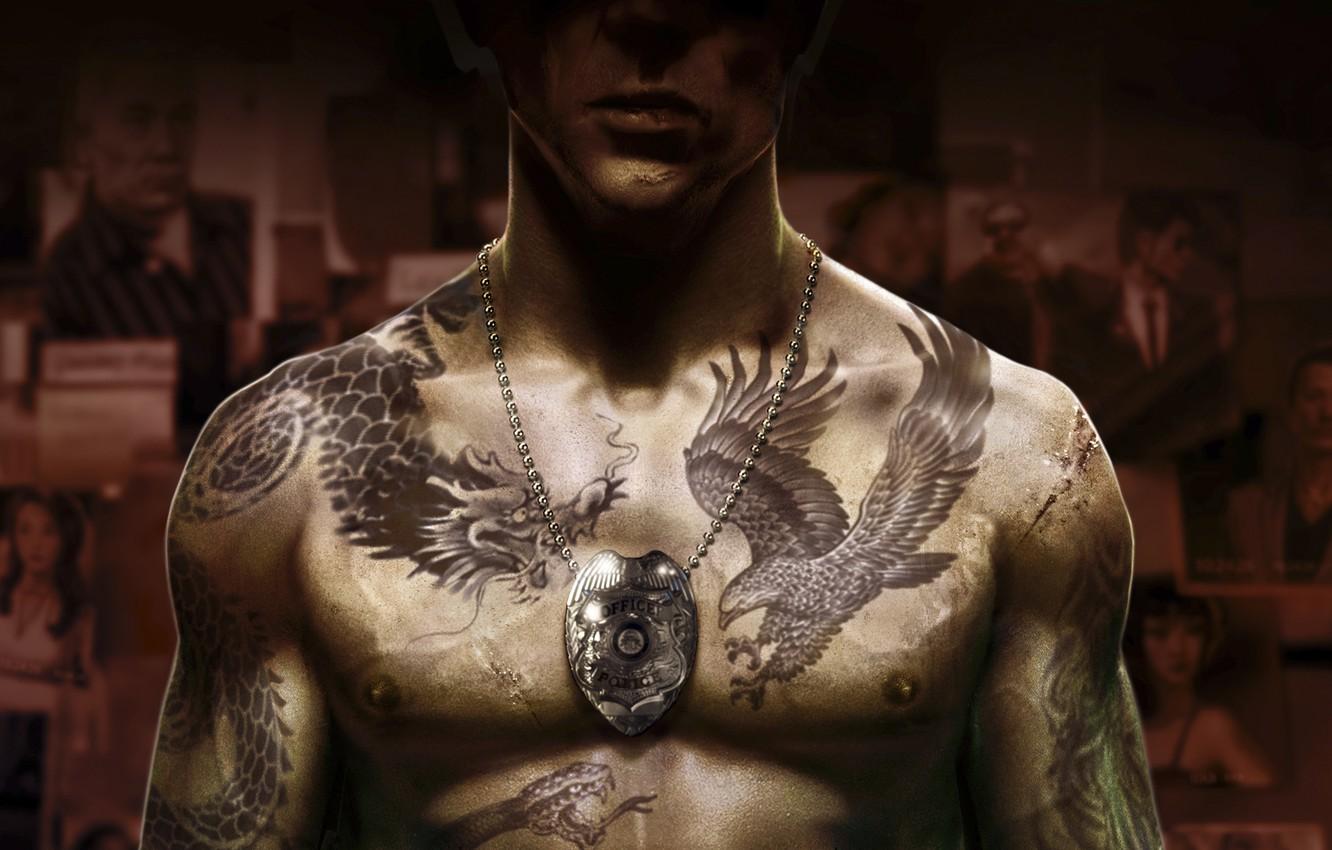 1332x850 Wallpaper photo, badge, tattoo, scars, COP, cop, Sleeping