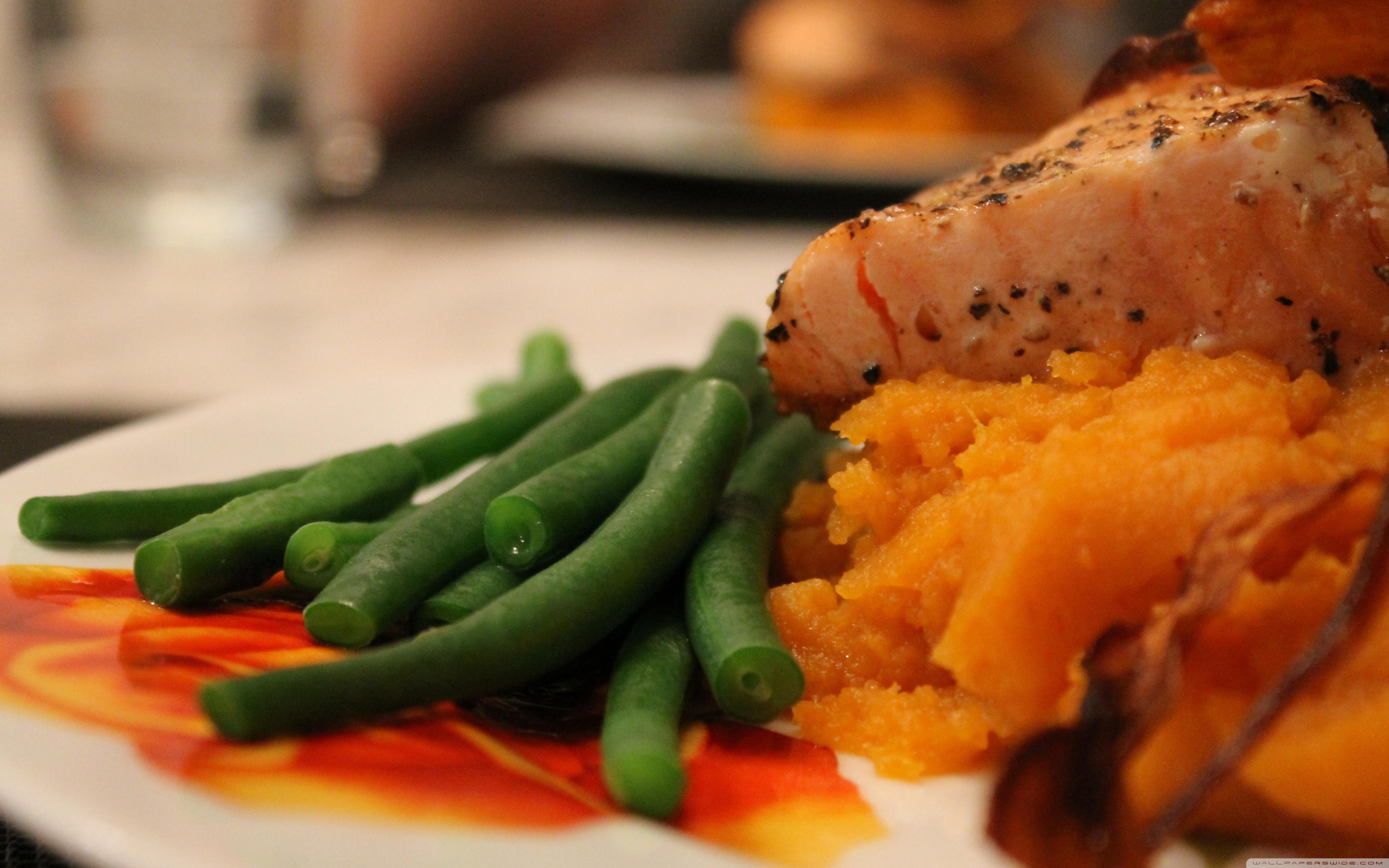 3840x2400 Beans Sweet Potato And Salmon ❤ 4K HD Desktop Wallpaper
