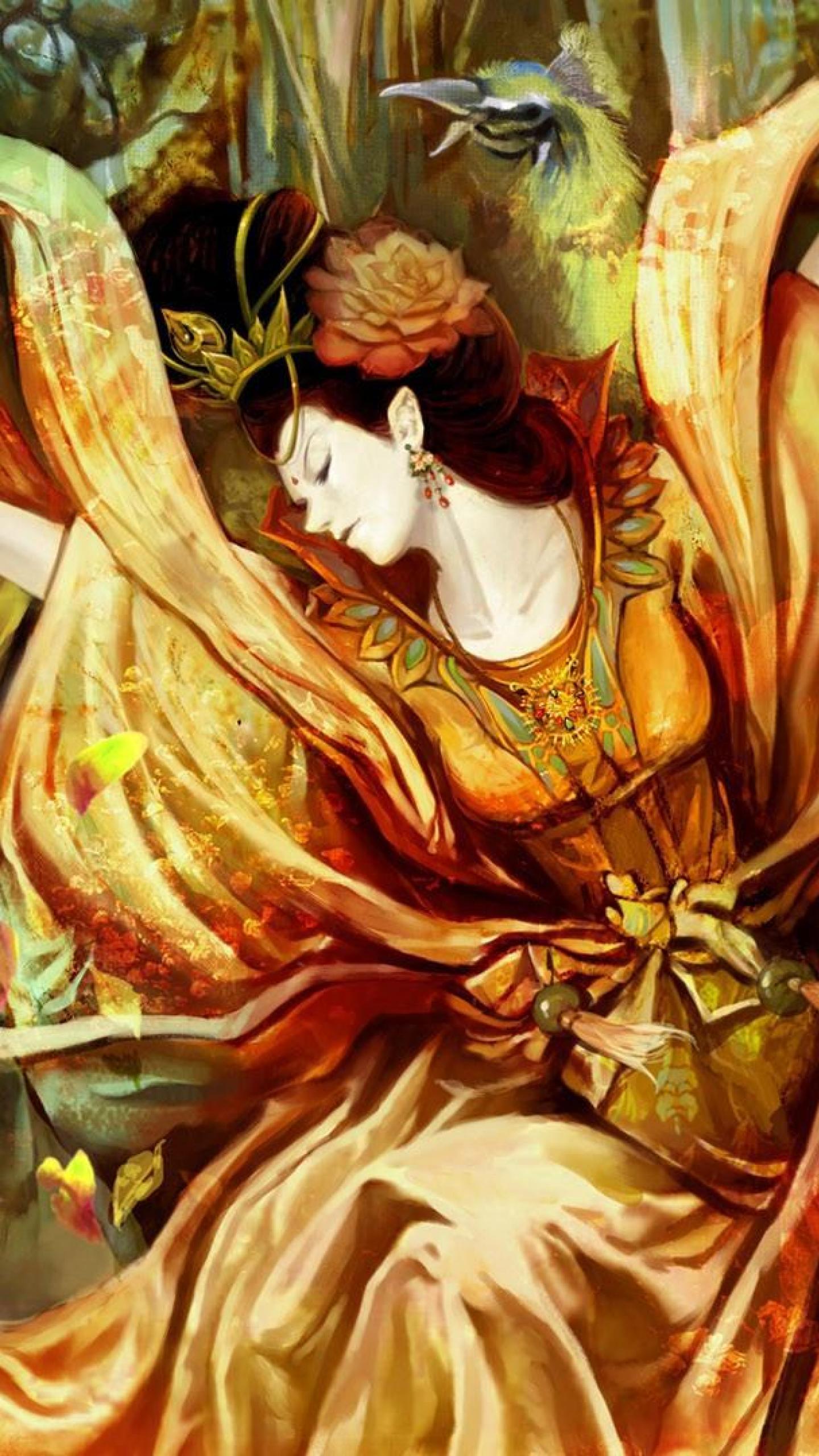 1440x2560 Petal Fantasy Geisha with rose petals Rose Geisha Woman HD