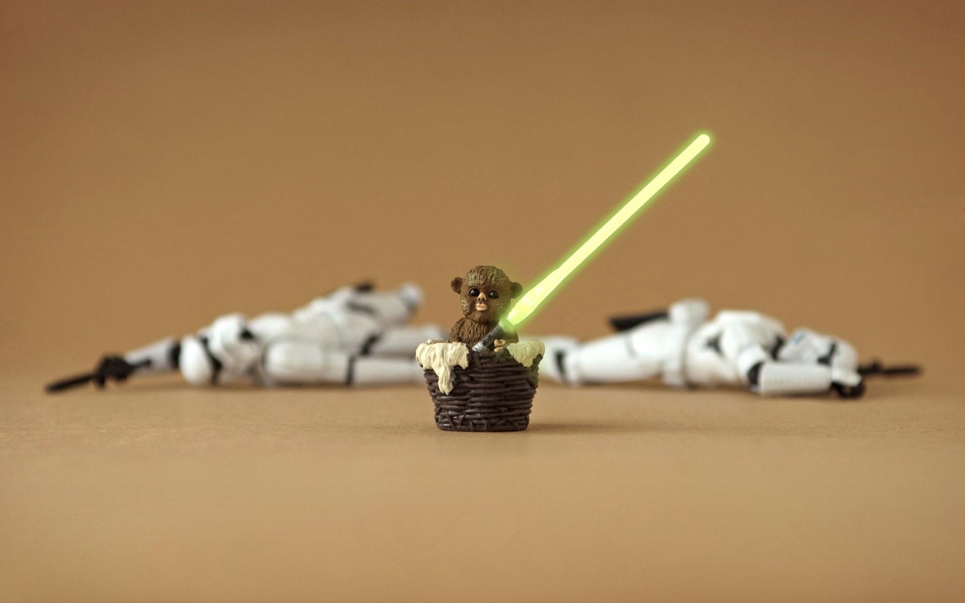 1920x1200 Star Wars, stormtroopers, lightsabers, baskets, Ewoks
