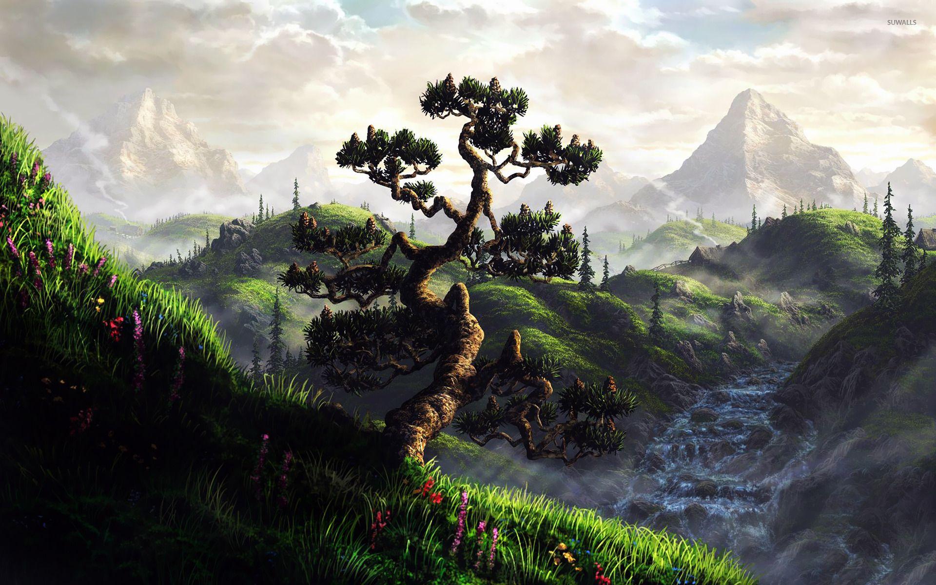 1920x1200 Painted Mountain Landscape wallpaper wallpaper