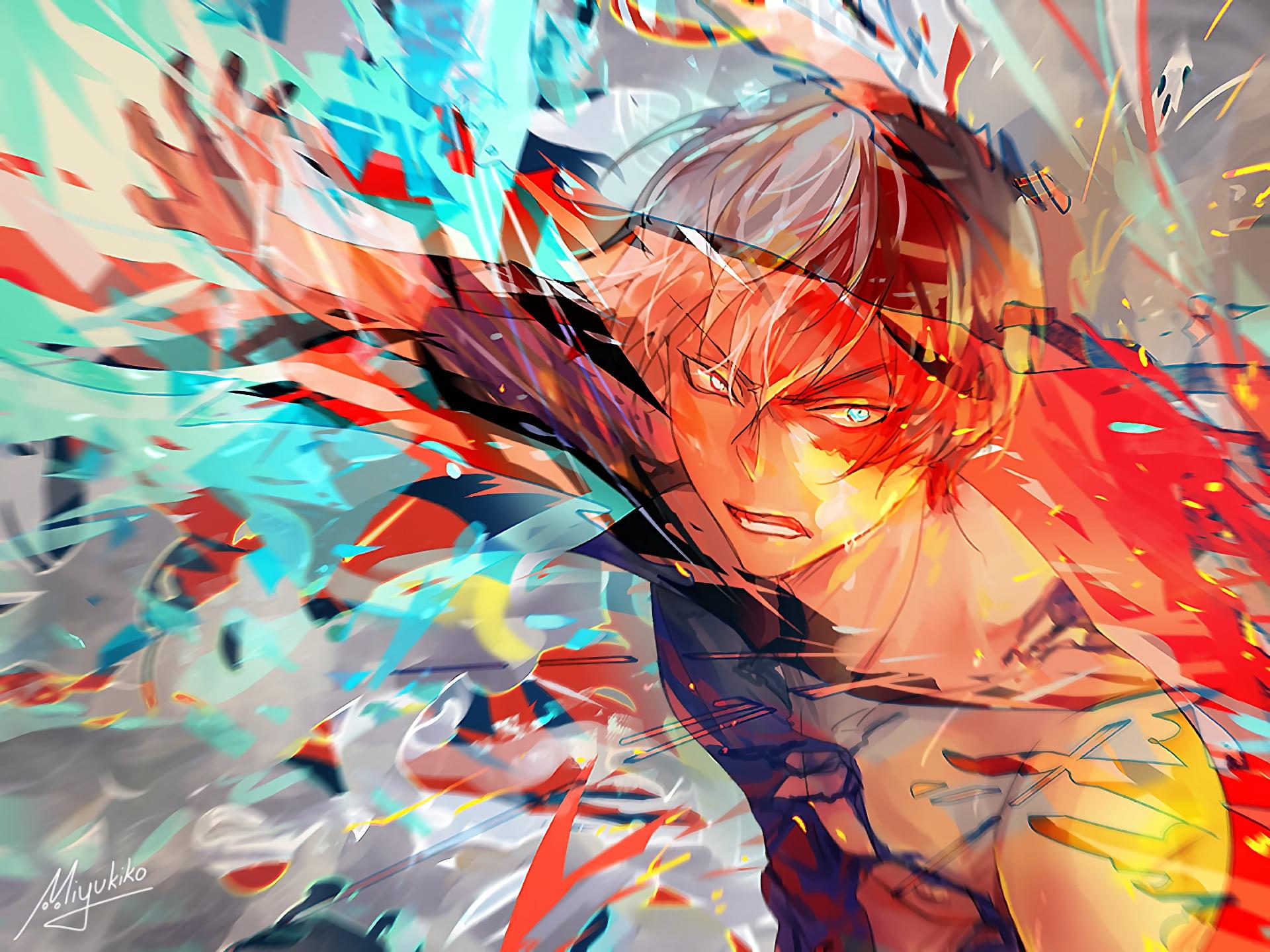 1920x1439 Male anime character HD wallpaper, Shouto Todoroki, Boku no Hero Academia, simple background HD wallpaper