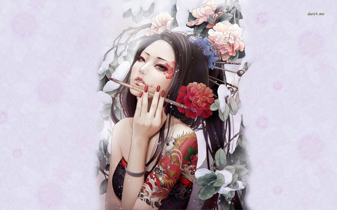 1280x800 Artistic geisha wallpaper wallpaper