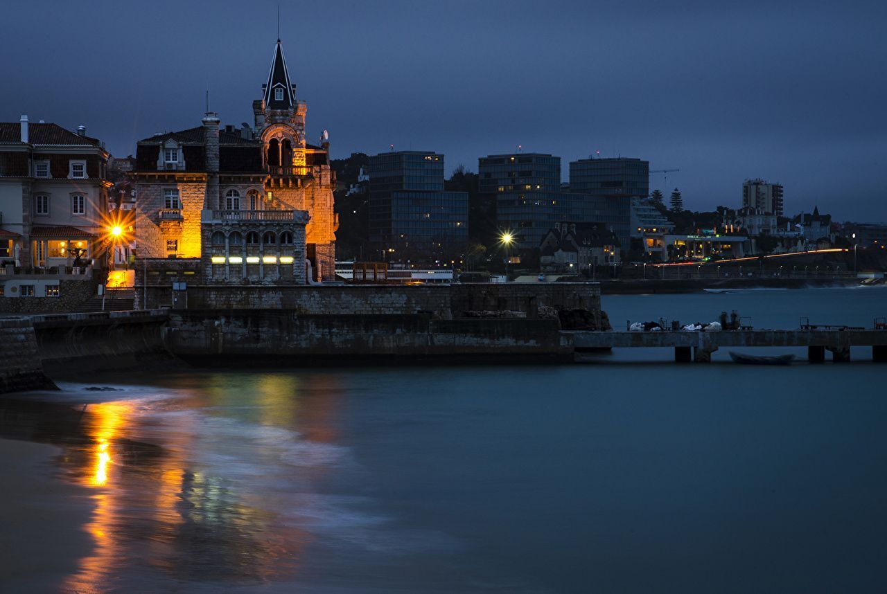1280x858 Image Portugal Cascais river night time