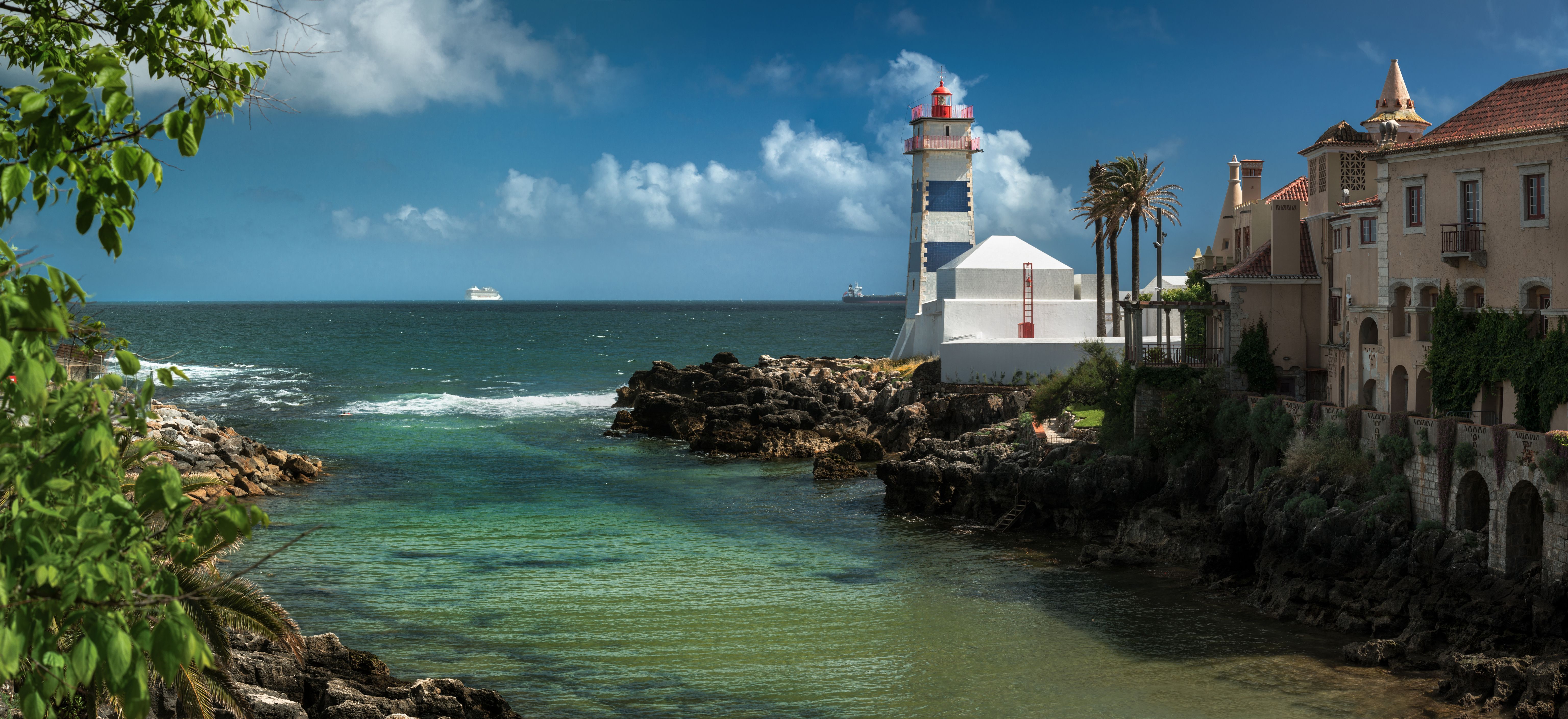6144x2819 Picture Cities Portugal Cascais Ocean