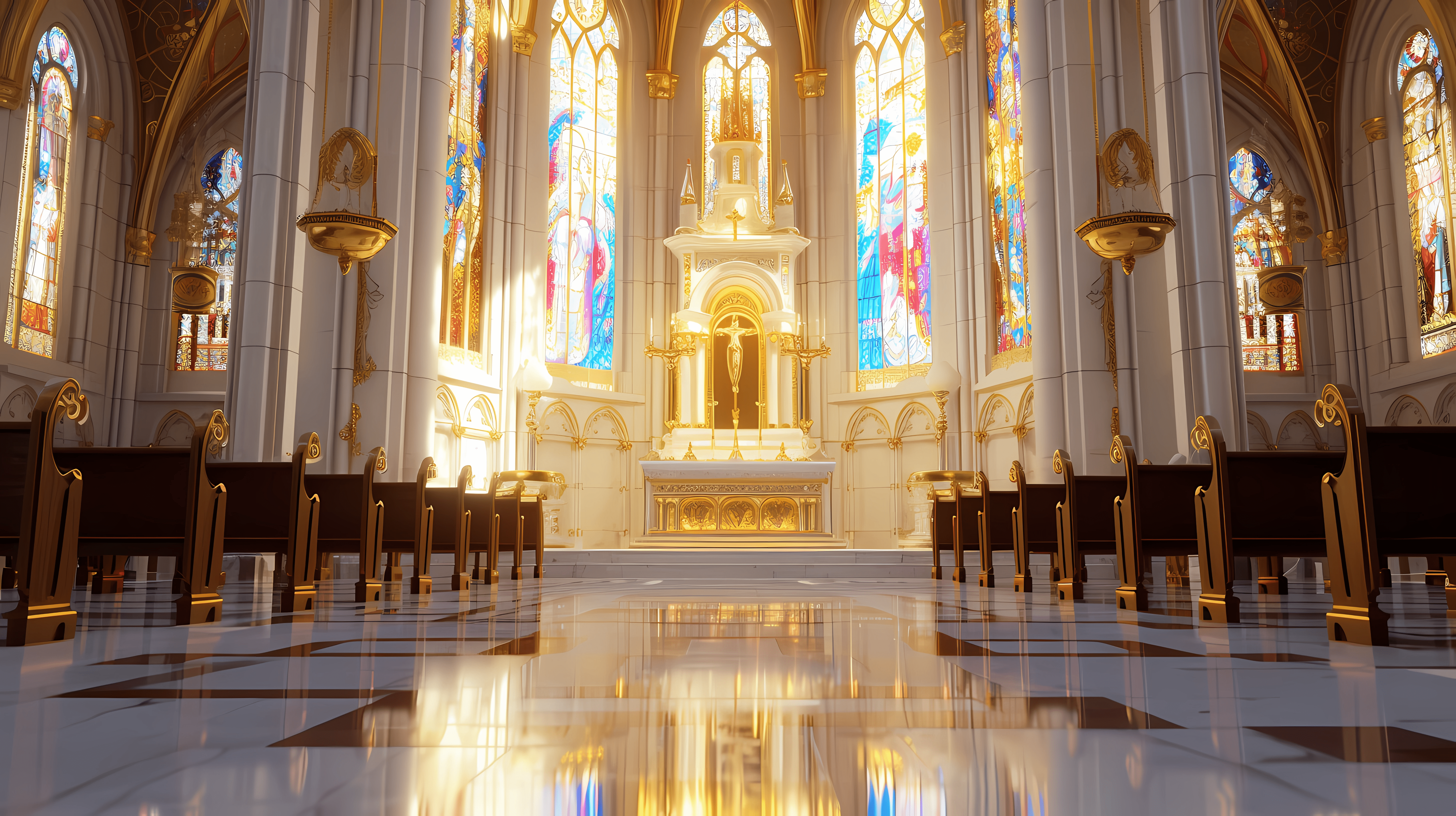 5824x3264 Marble church interior with gold