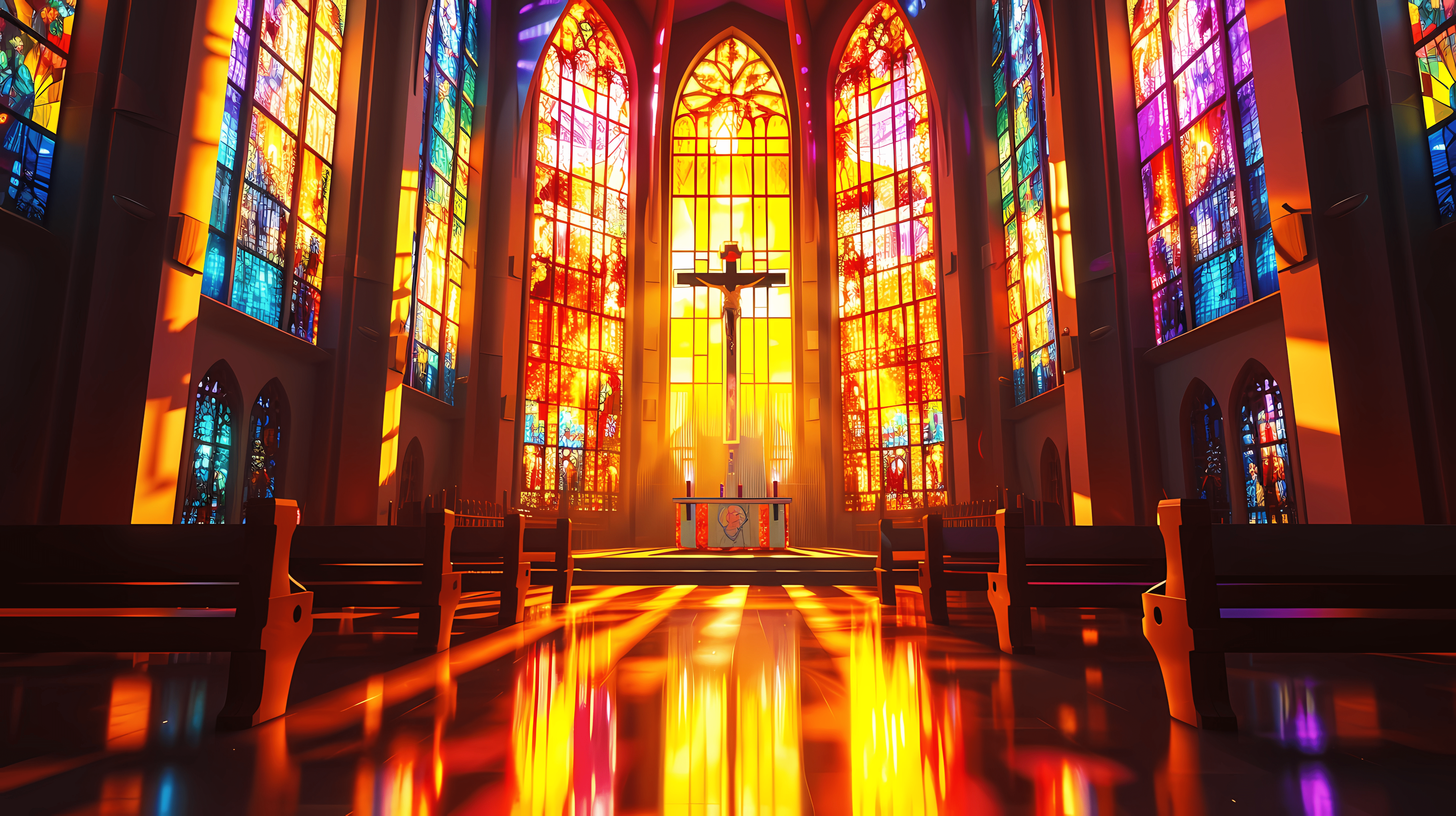 5824x3264 Church interior with stained glass