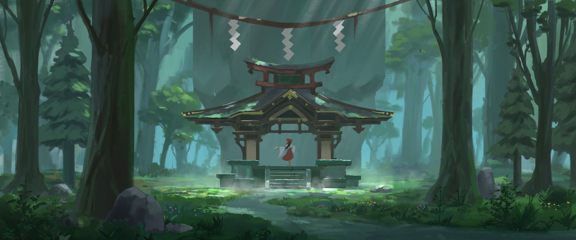 1920x800 trees, forest, fantasy art