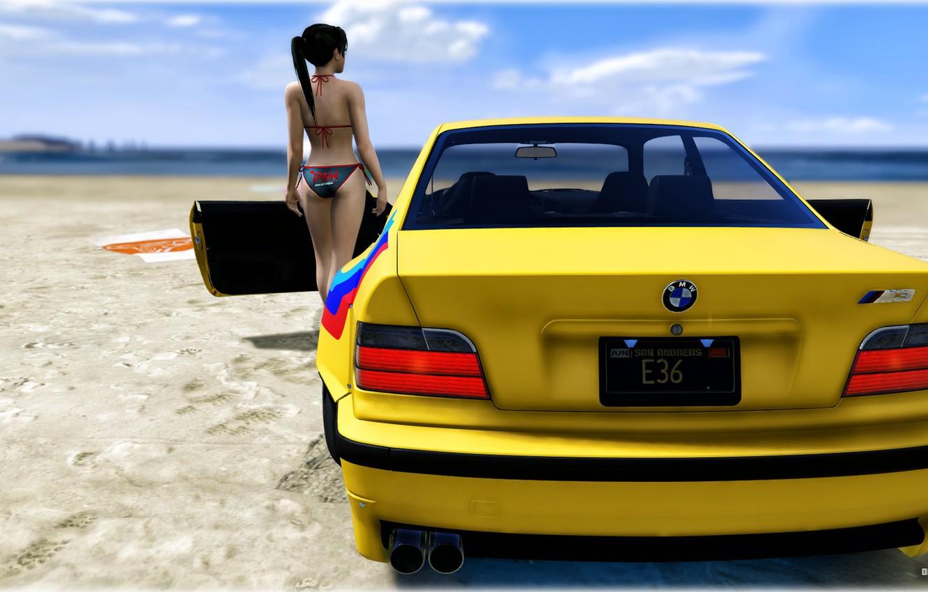 1332x850 Wallpaper swimsuit, Beach, BMW, E GIRL, GTA Mods