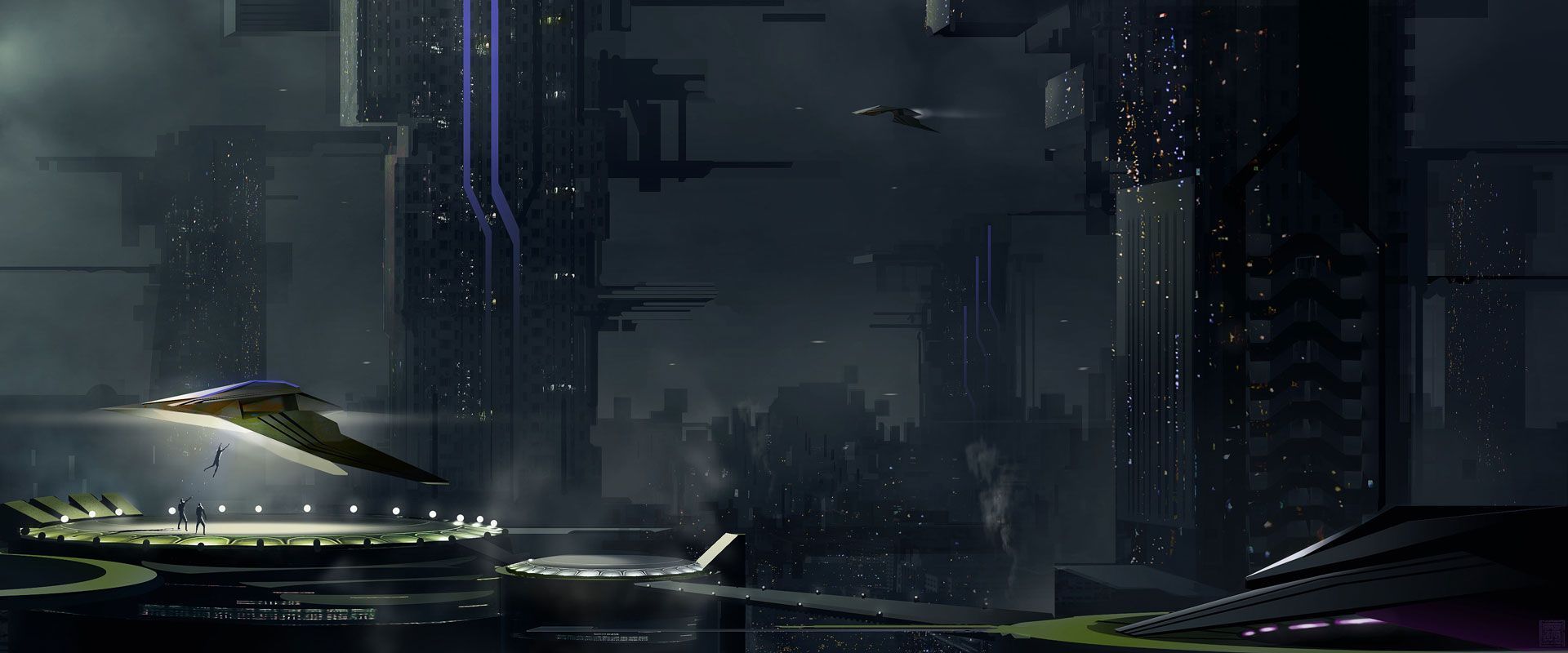 1920x800 Download Sci Fi Spaceport Wallpaper