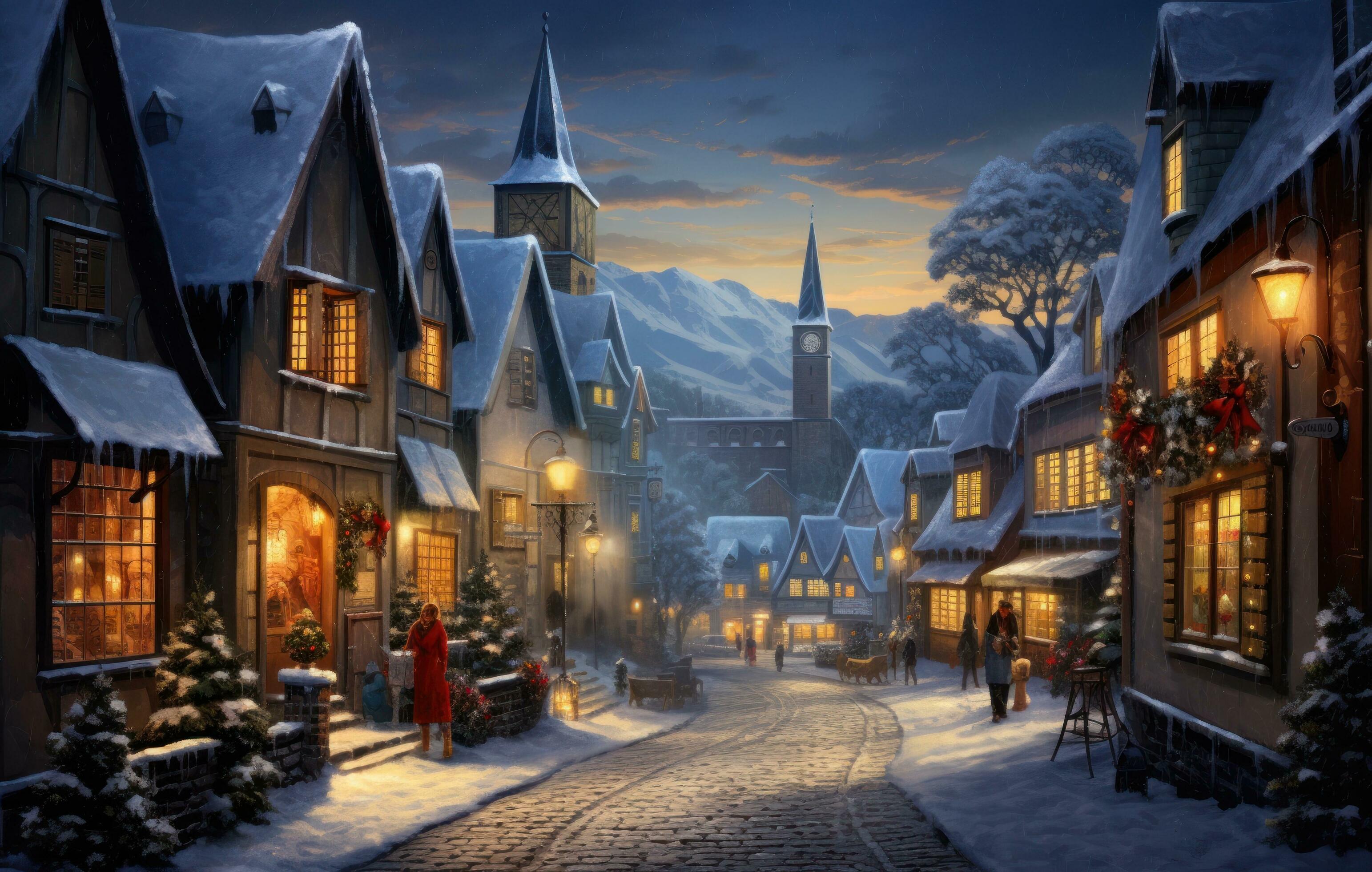 3085x1960 Christmas wallpaper with winter village