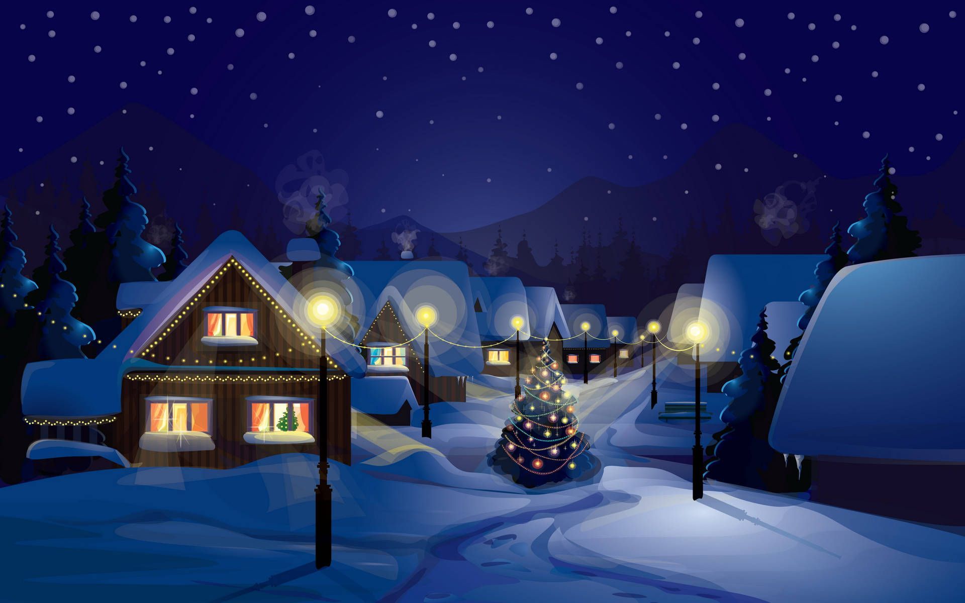 1920x1200 Snowy Village Christmas Holiday Desktop