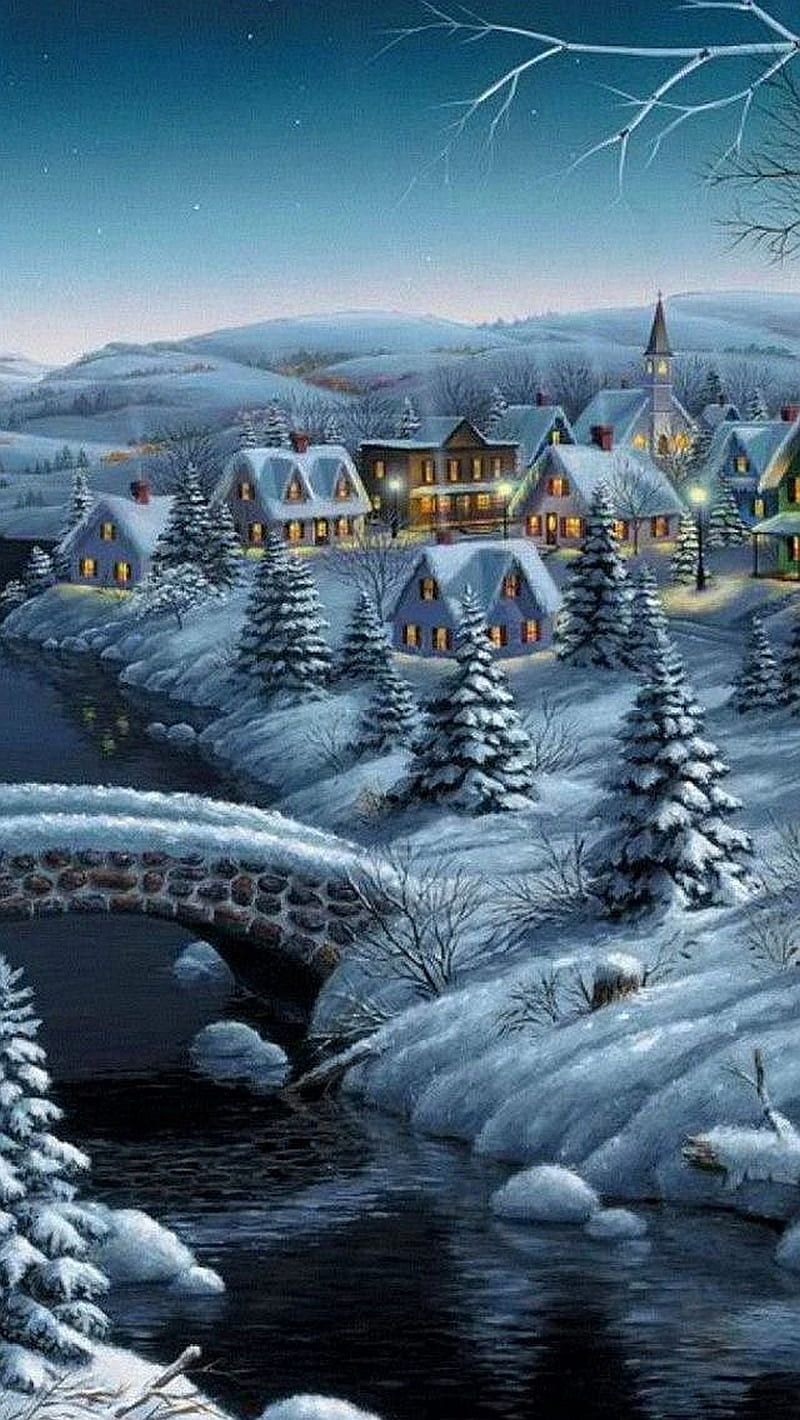 800x1420 Snowy Village, snowy, village, HD phone
