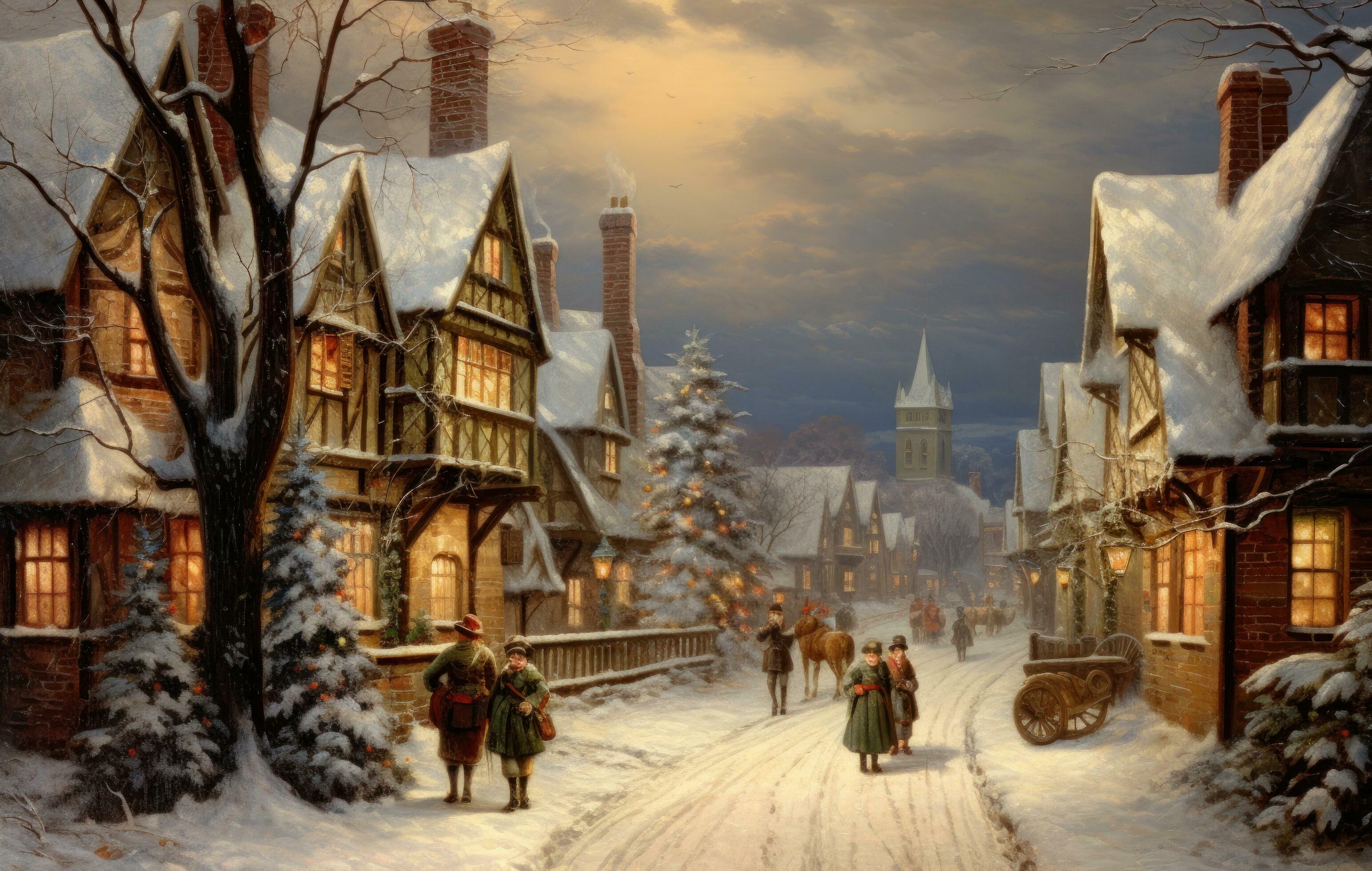 3085x1960 Christmas wallpaper with winter village