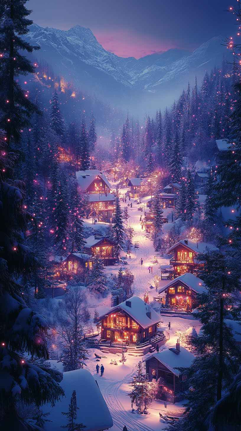 816x1456 Magical Snowy Cabin iPhone Background