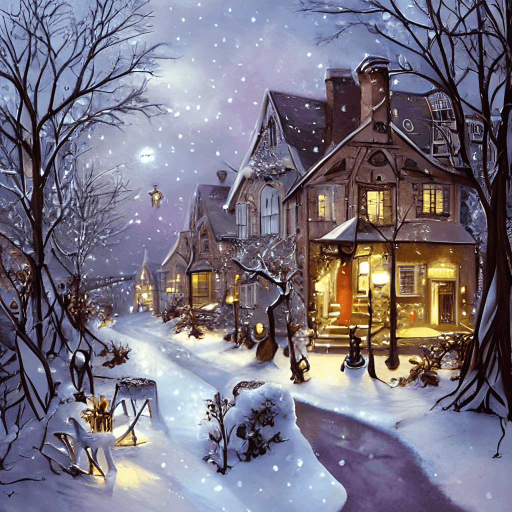 1024x1024 Beautiful Snowy Village in Winter
