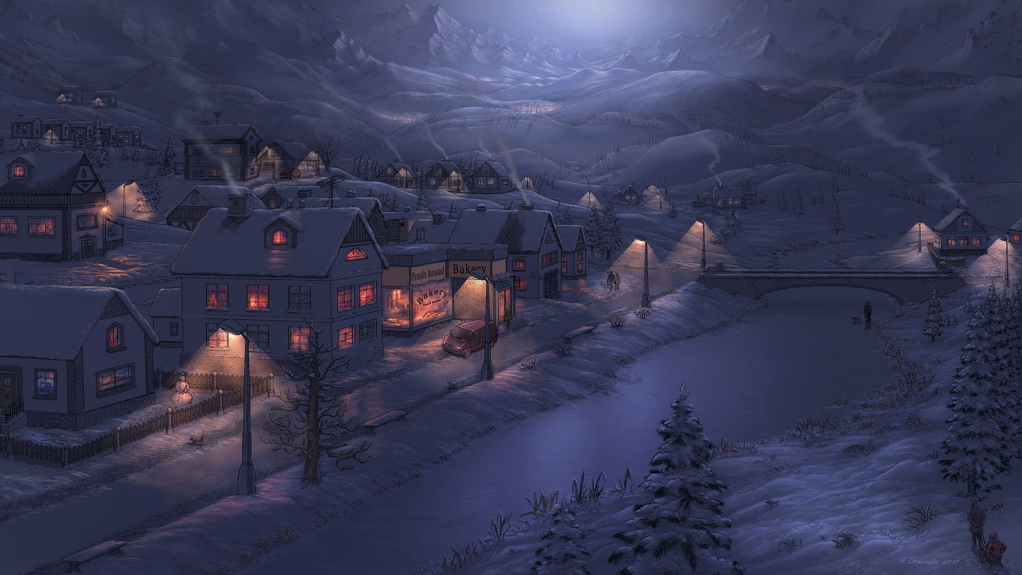 2048x1152 Wallpaper winter, the sky, mountains