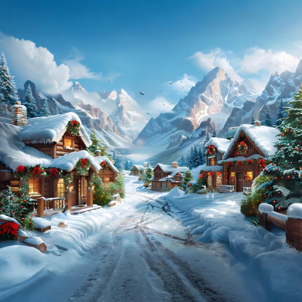 1000x1000 Christmas Snowy Alpine Village Scene