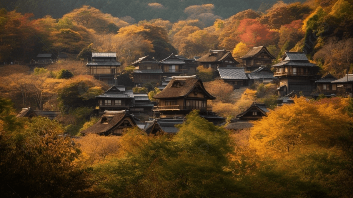 1200x673 Autumn Japanese Village Background
