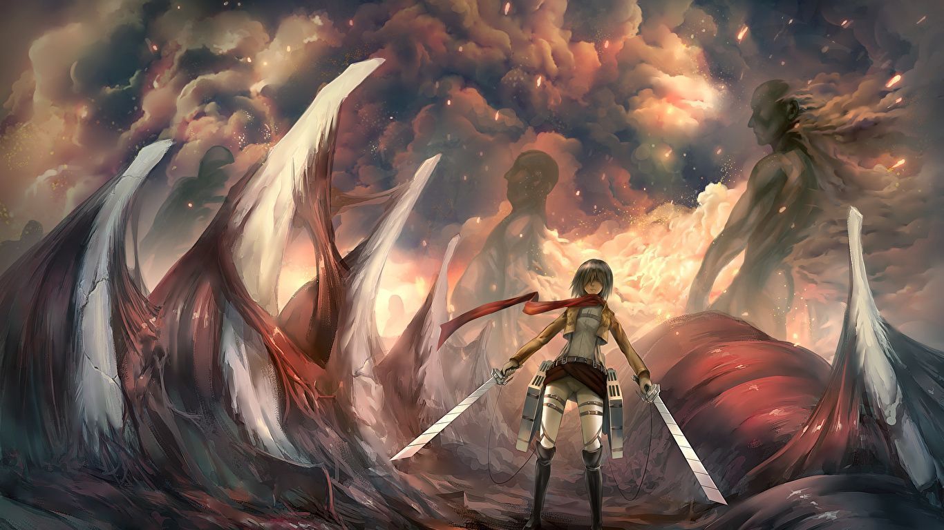 1366x768 Image Swords warrior shingeki no kyojin