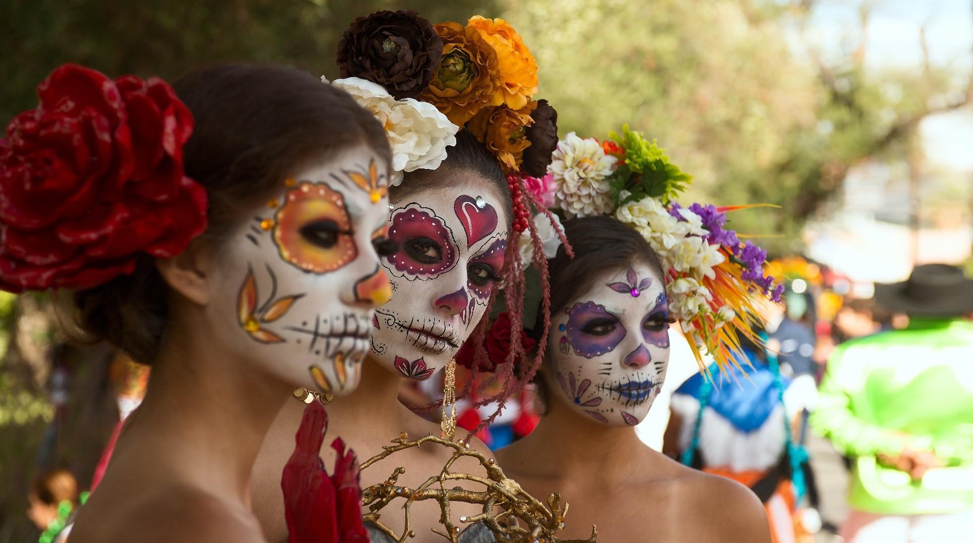 1928x1077 women model makeup dia de los muertos wallpaper