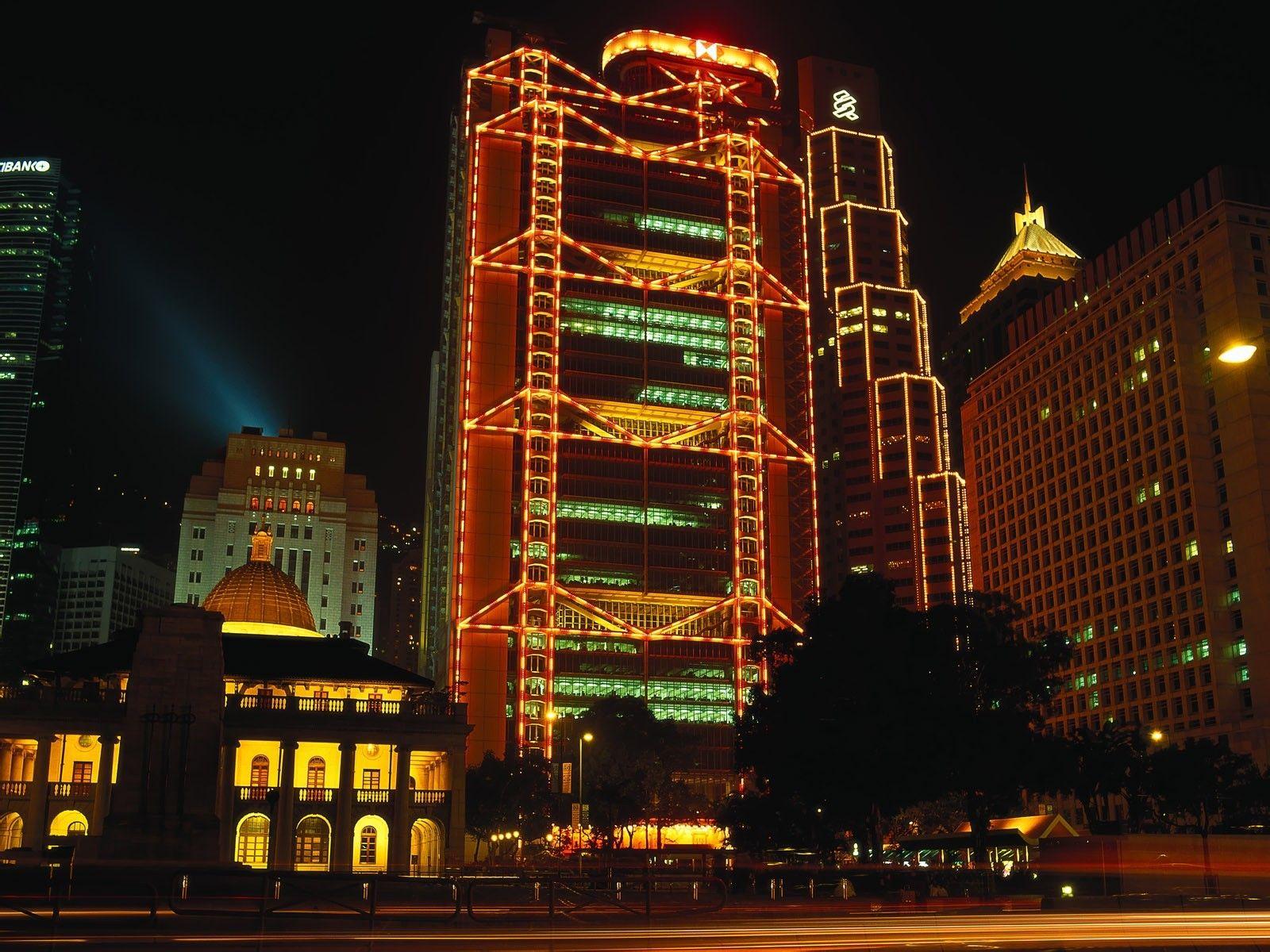 1600x1200 Skyscrapers: Night Chinese City Wieczr Chiskim Miecie Light