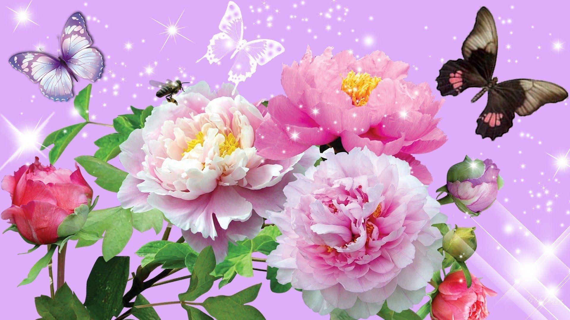 1920x1080 Butterflies and Flowers HD Wallpaper. Background Image